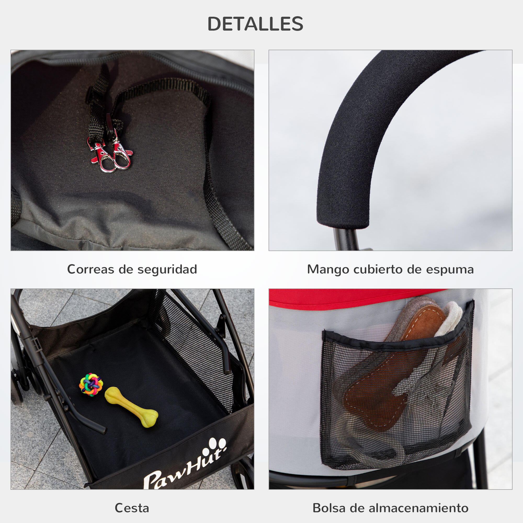 3 en 1 Cochecito para mascotas desmontable PawHut 82x49,5x98 cm rojo 4/7
