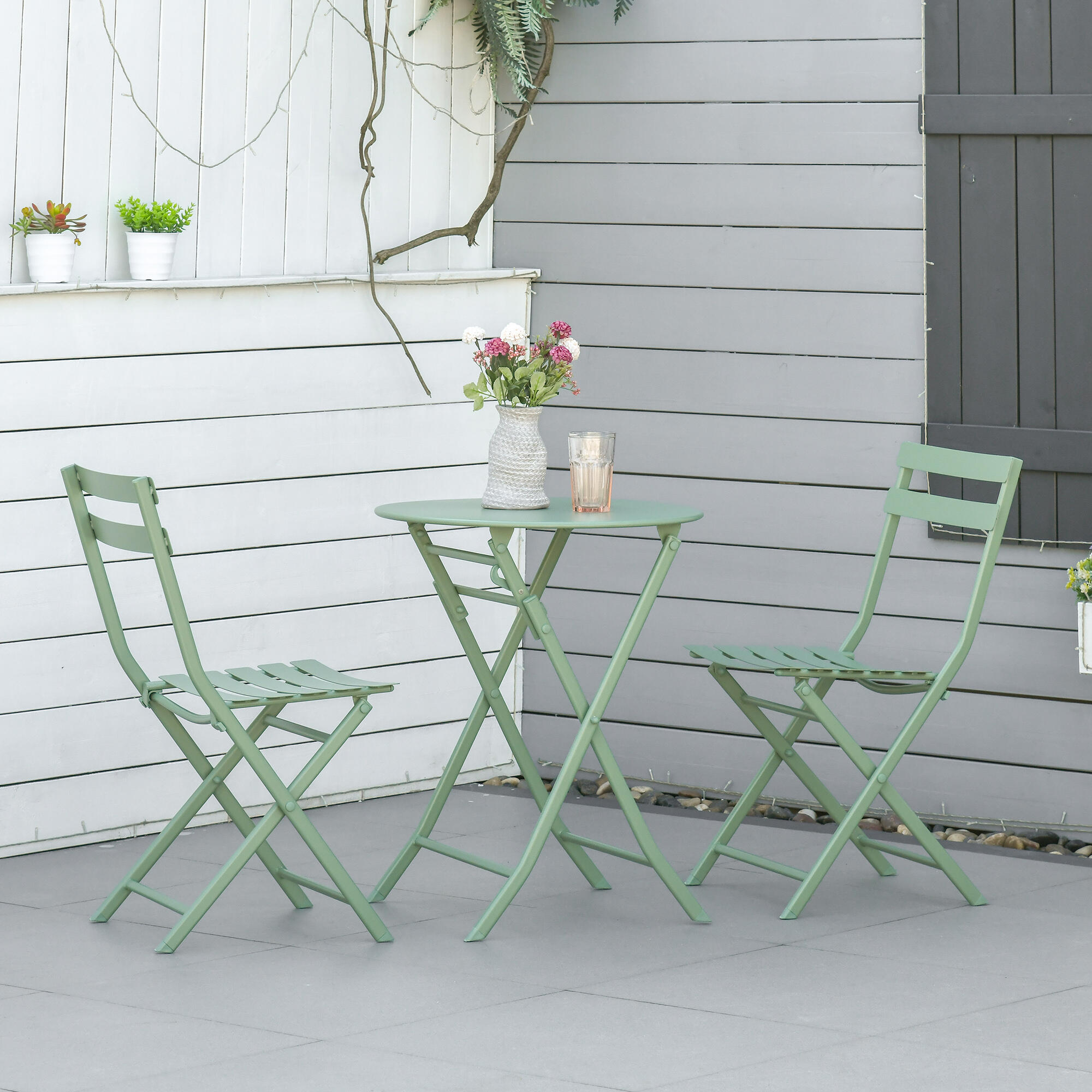Outsunny Set da Esterno Pieghevole con 2 Sedie e Tavolo in Acciaio Verde 2/7