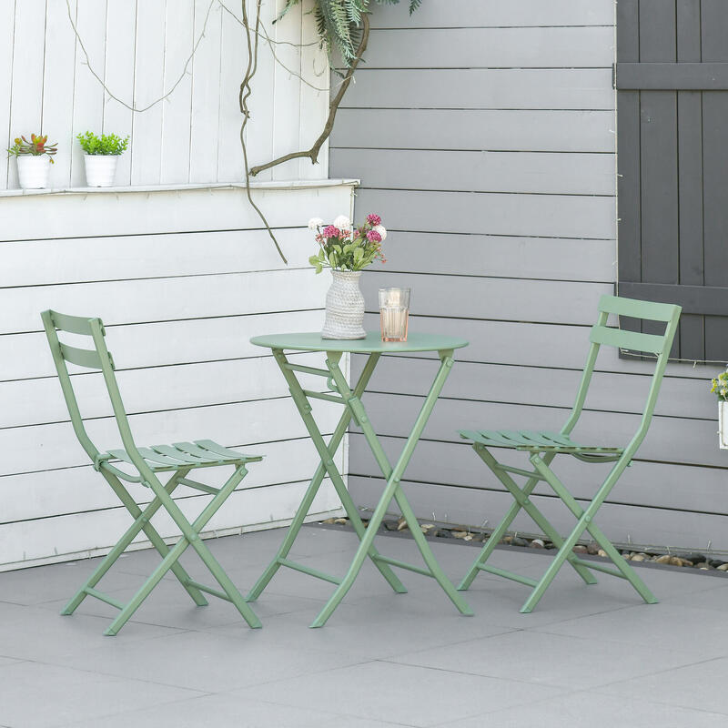 Outsunny Set de Exterior Pliabil cu 2 Scaune Și Masă din Oțel Verde