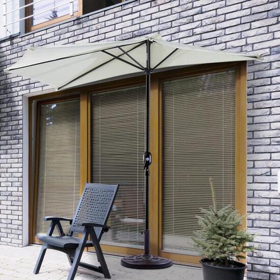 Sombrilla Outsunny Metal, Poliéster Crema 269x138x236 cm 84D-007CW