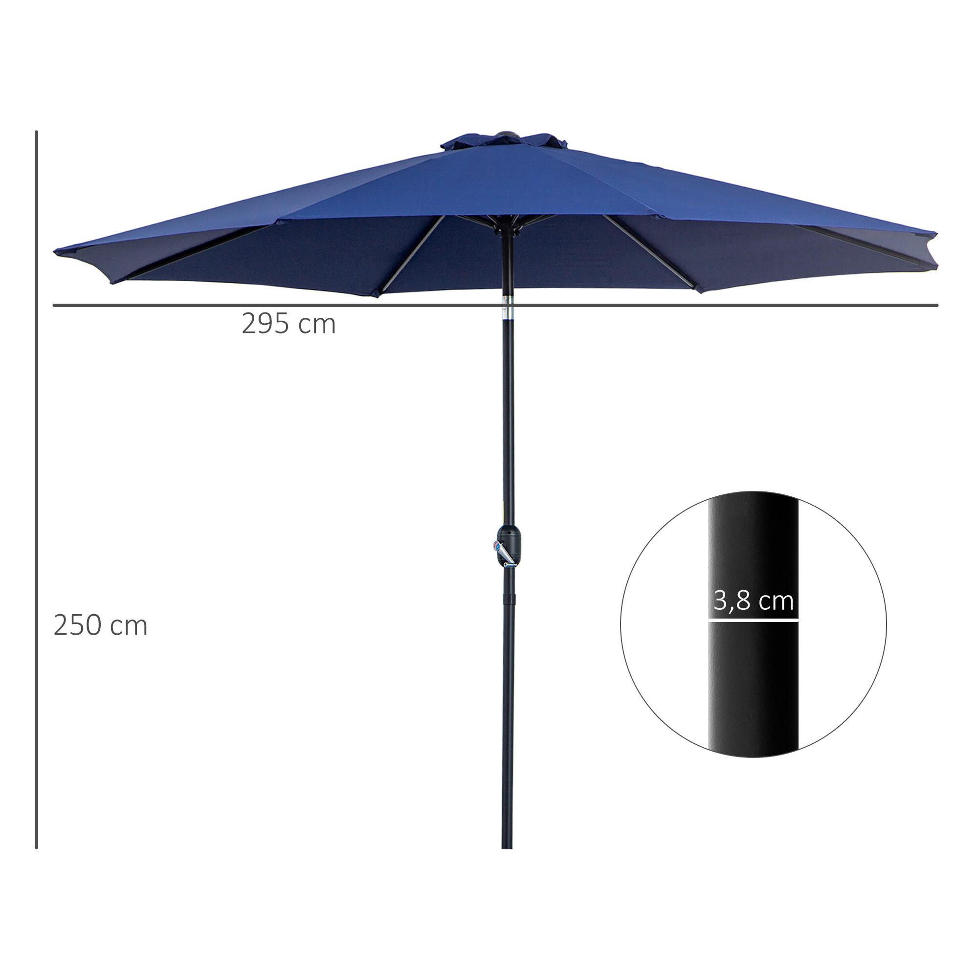 Sombrilla Outsunny 295x295x250 cm Azul 3/7