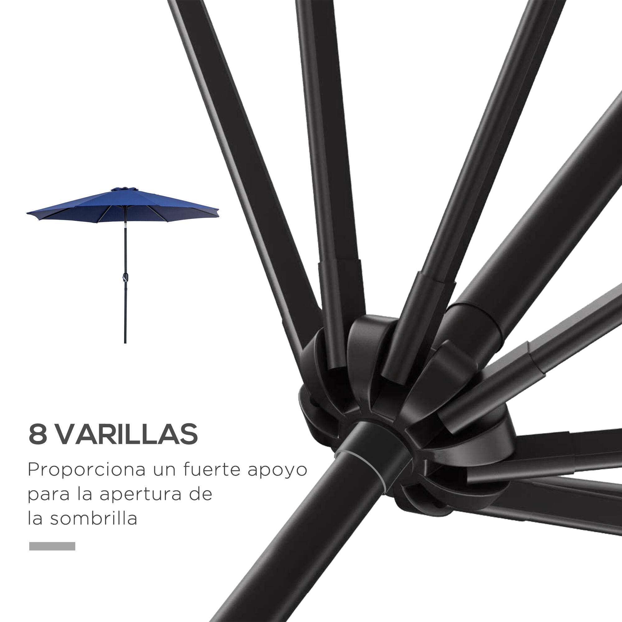 Sombrilla Outsunny 295x295x250 cm Azul 4/7