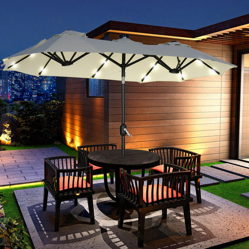 Sombrilla doble con luces LED inclinación Outsunny 280x146x227cm beige