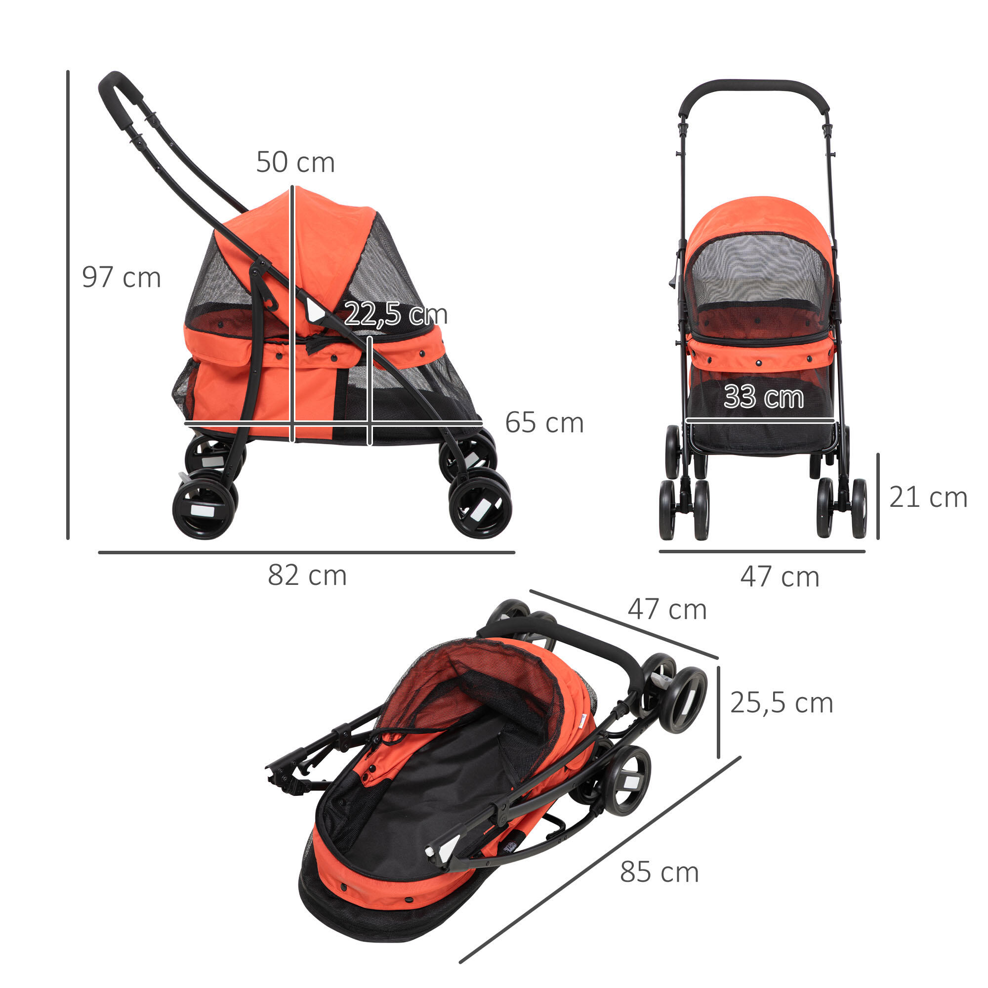 Cochecito para mascotas plegable con ventanas PawHut 82x47x97 cm rojo 3/7