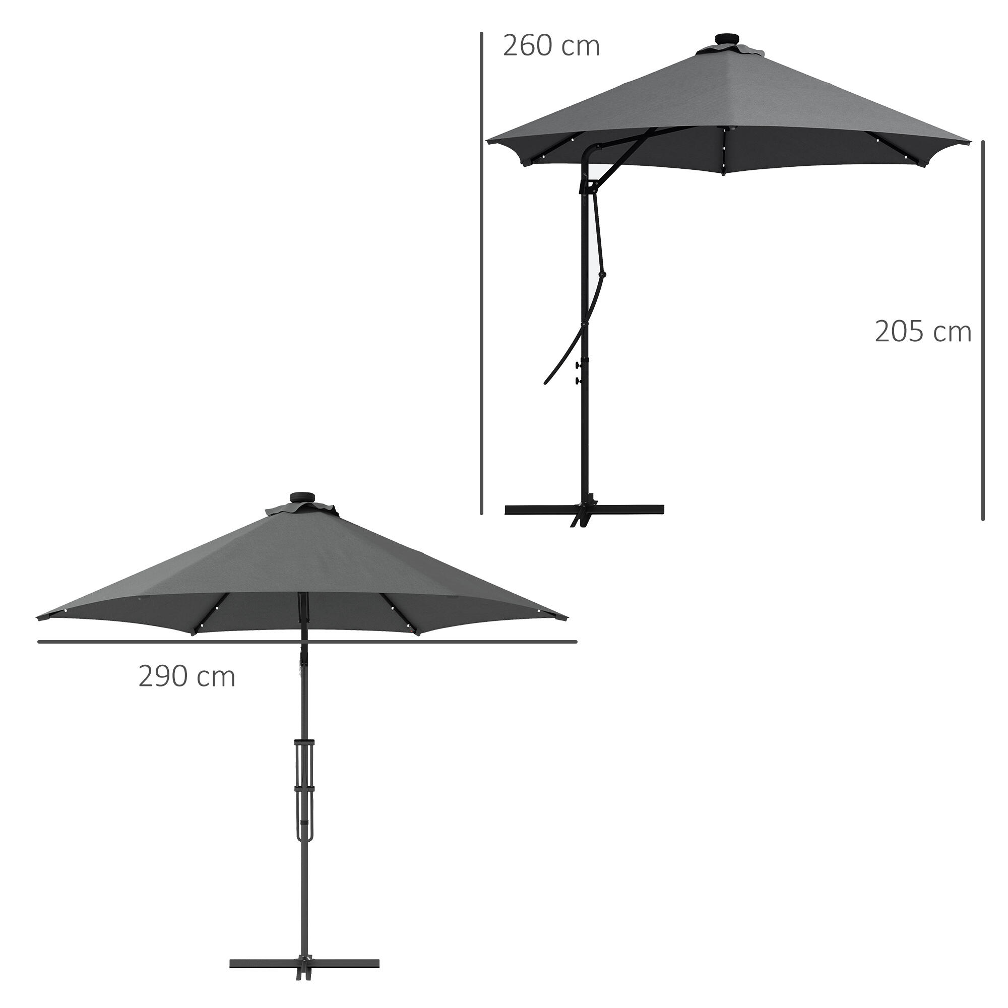 Chapéu de sol excêntrico cinza escuro/cinza de carvão Outsunny 3/7