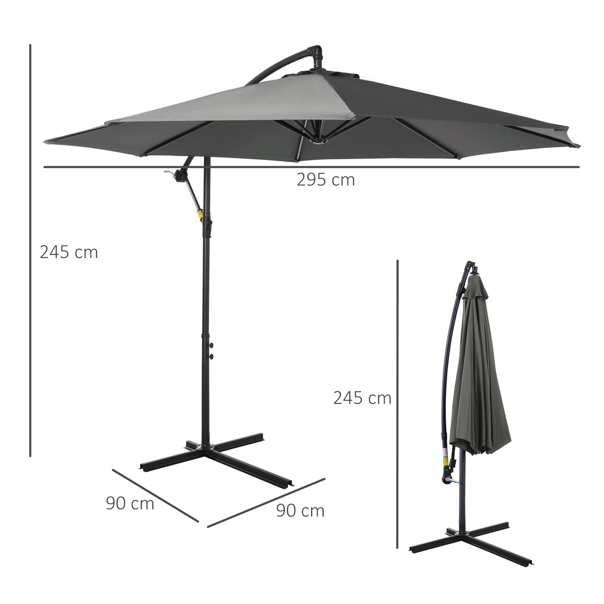 Chapéu de Sol de Jardim Outsunny 295x295x245 cm Cinzento 3/7