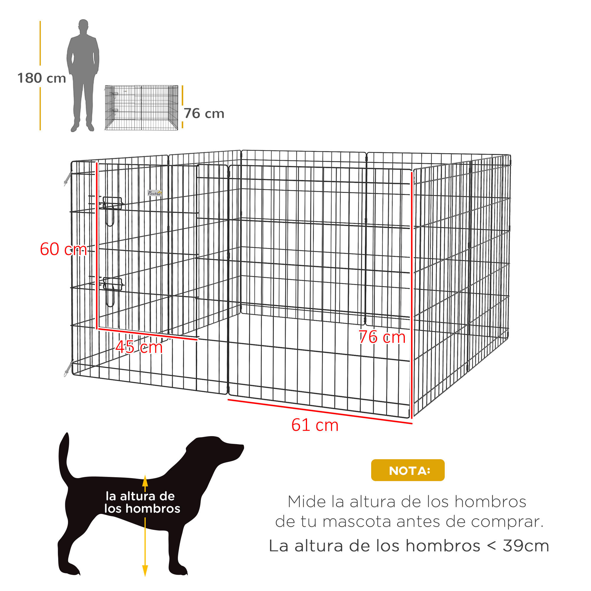Parque para cães 76x61cm preto PawHut 3/7
