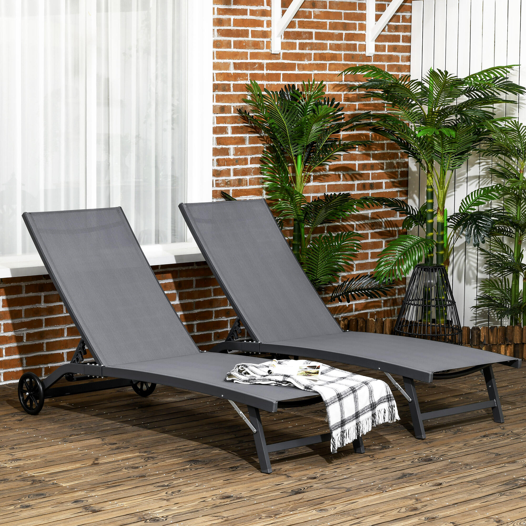 Espreguiçadeiras reclináveis 165x66x102cm cinza escuro/cinza de carvão Outsunny 2/7