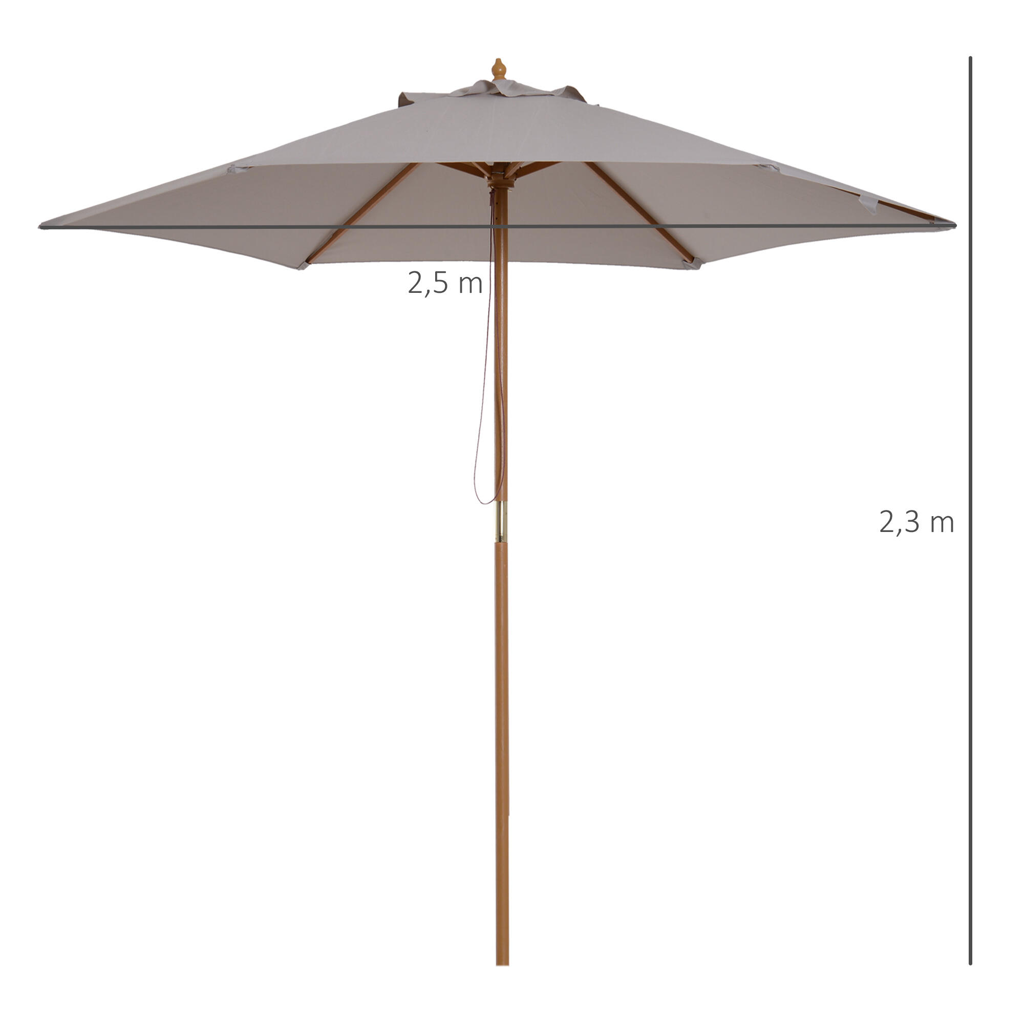Chapéu de sol ø250x230 cm cinzento Outsunny 3/7