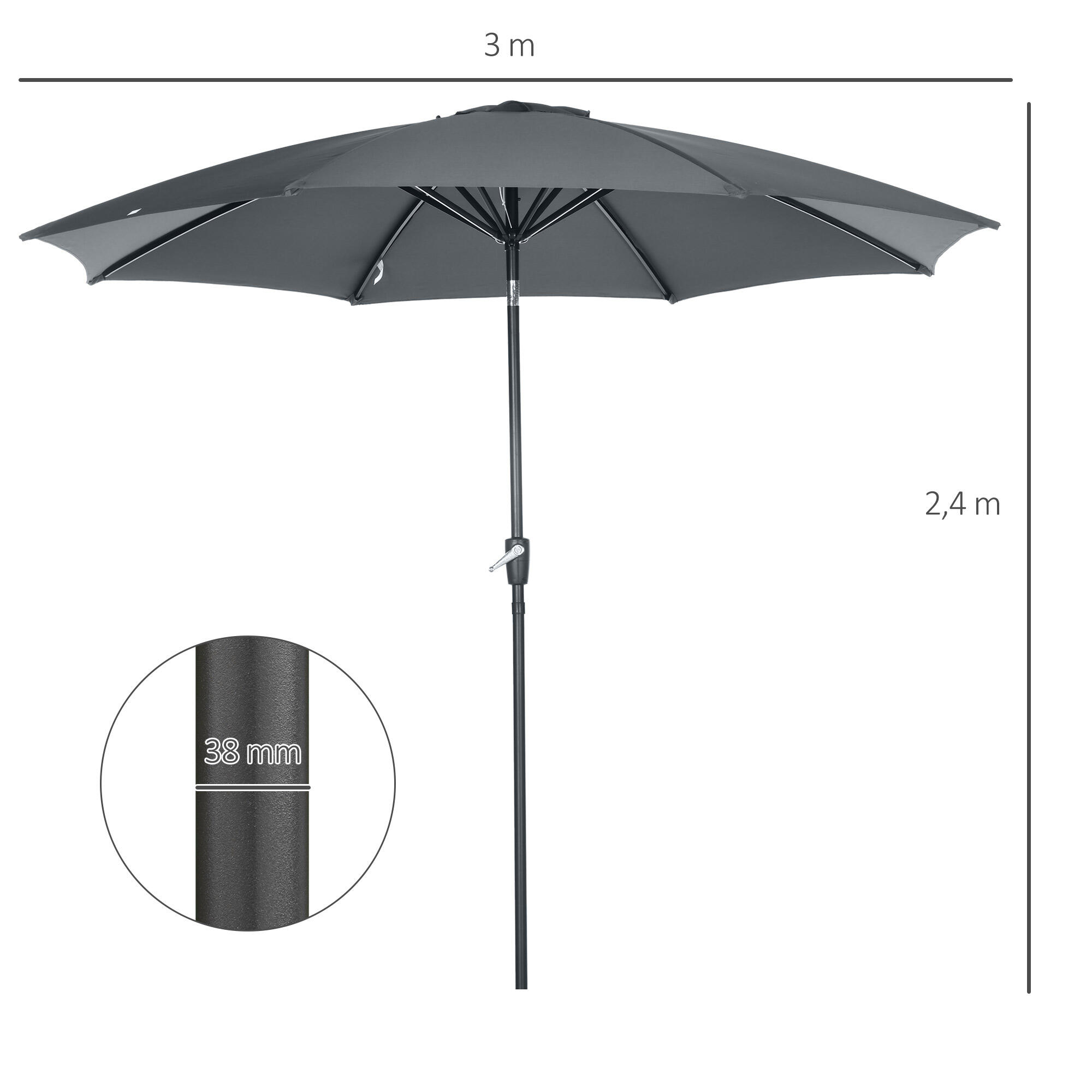 Sombrilla Outsunny 300x300x252 cm Gris 3/7