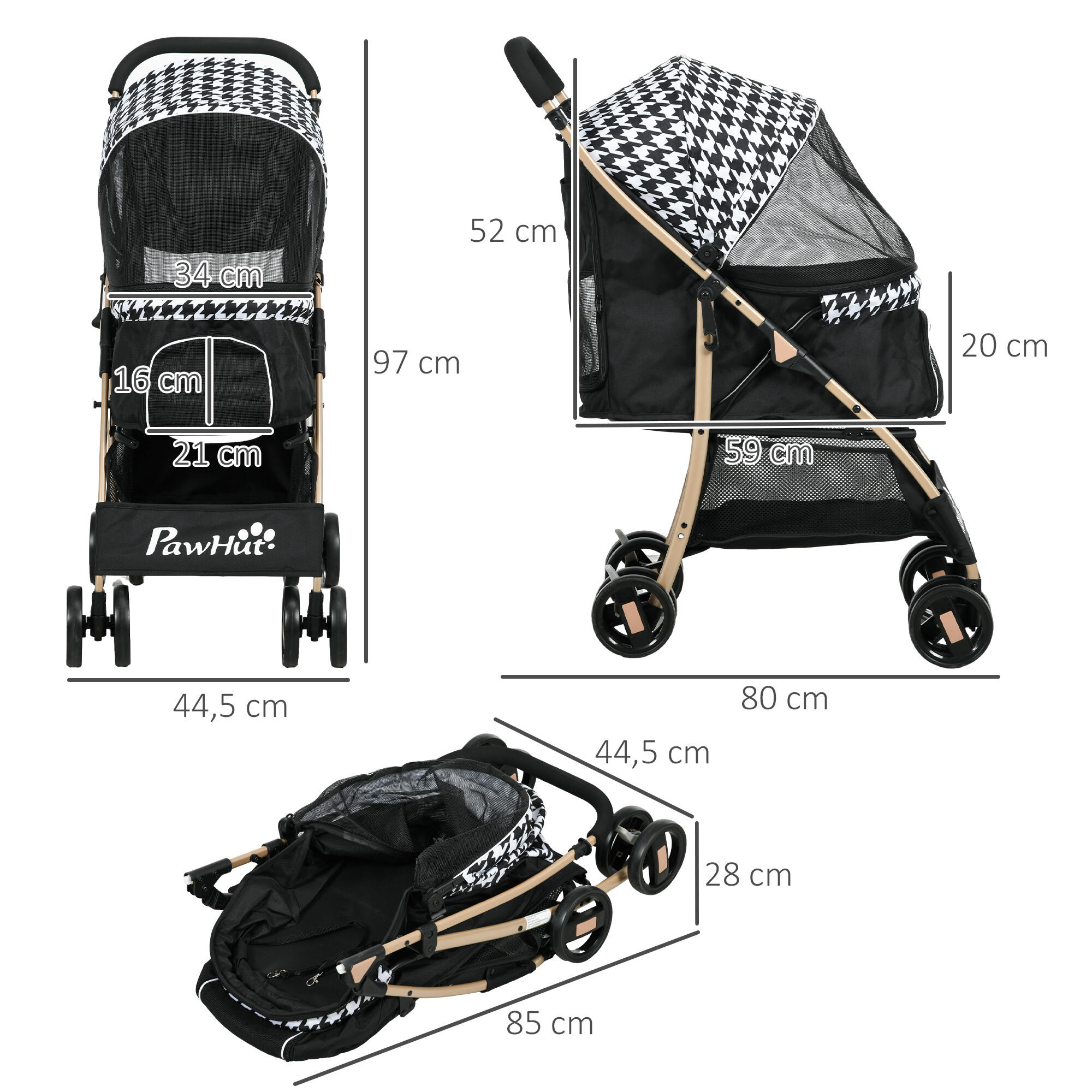 Cochecito para Perros PawHut 80x44.5x97 cm Negro 3/7