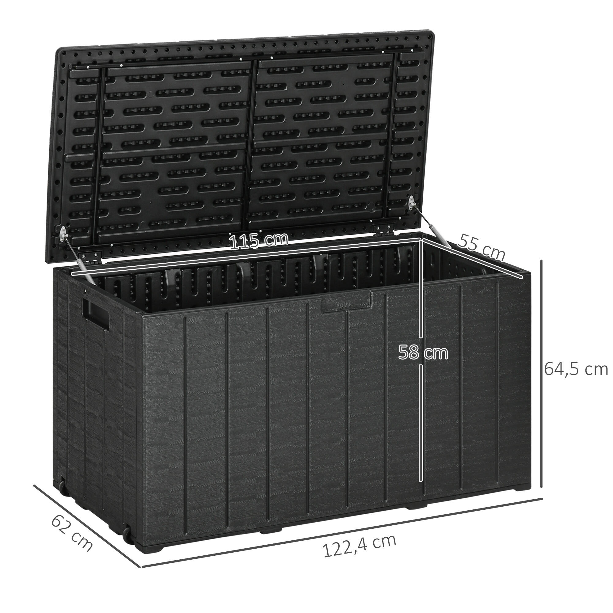 Baúl de almacenamiento exterior 366L Outsunny 122,4x62x64,5 cm negro 3/7