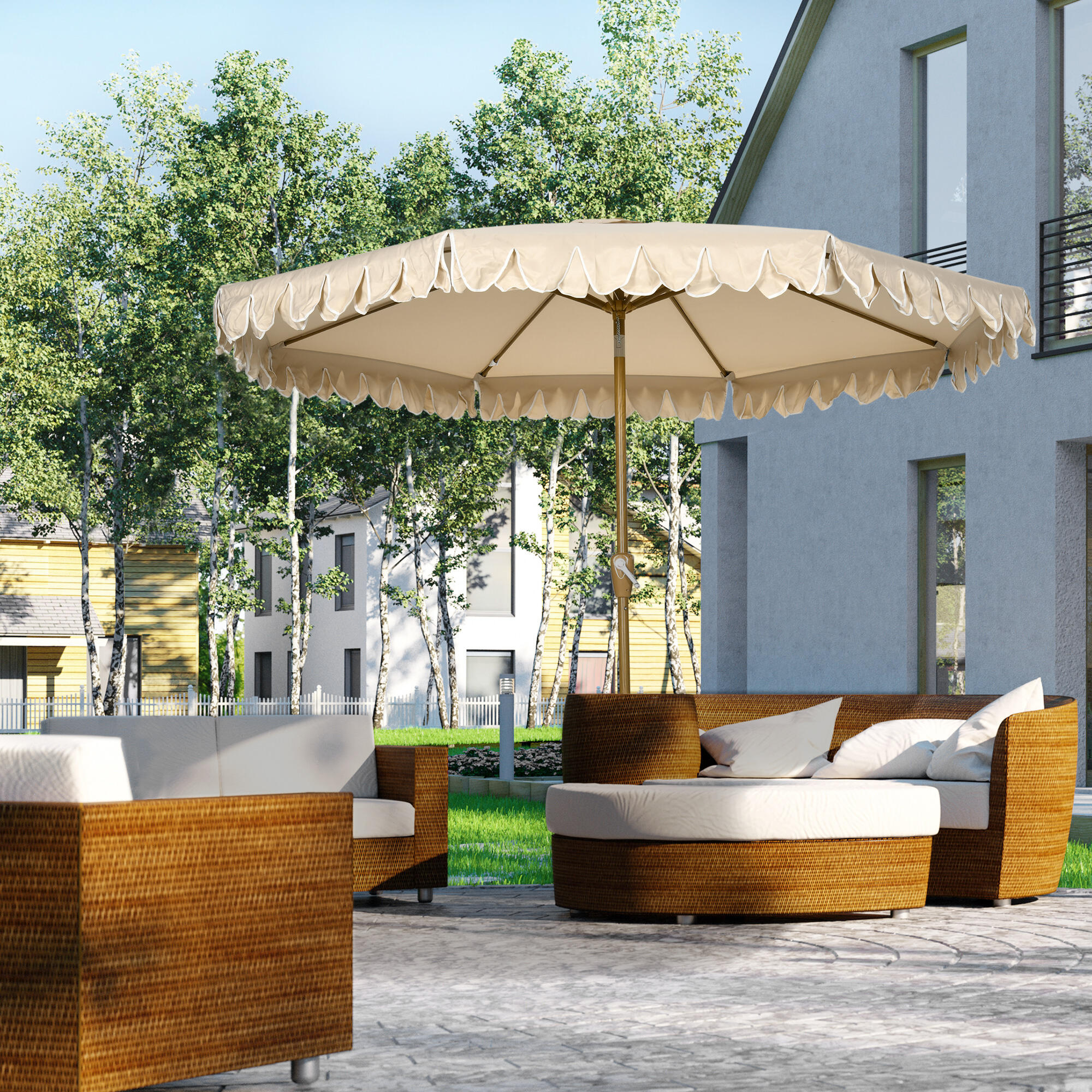 Sombrilla de Terraza Outsunny 264x264x240 cm Caqui 2/7