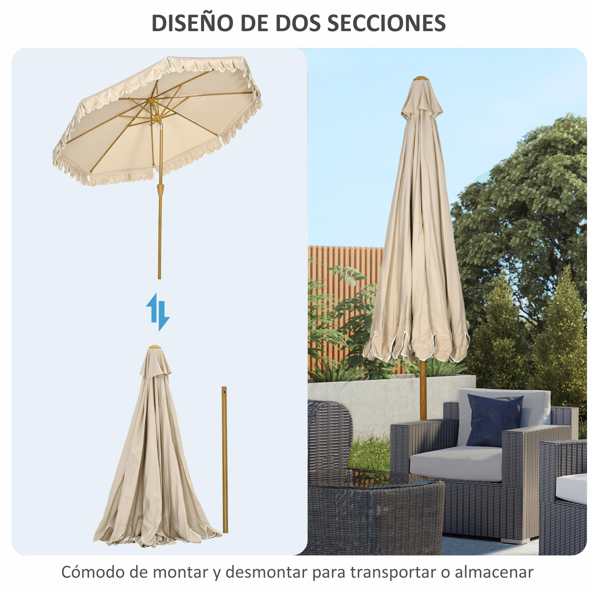 Sombrilla de Terraza Outsunny 264x264x240 cm Caqui 4/7
