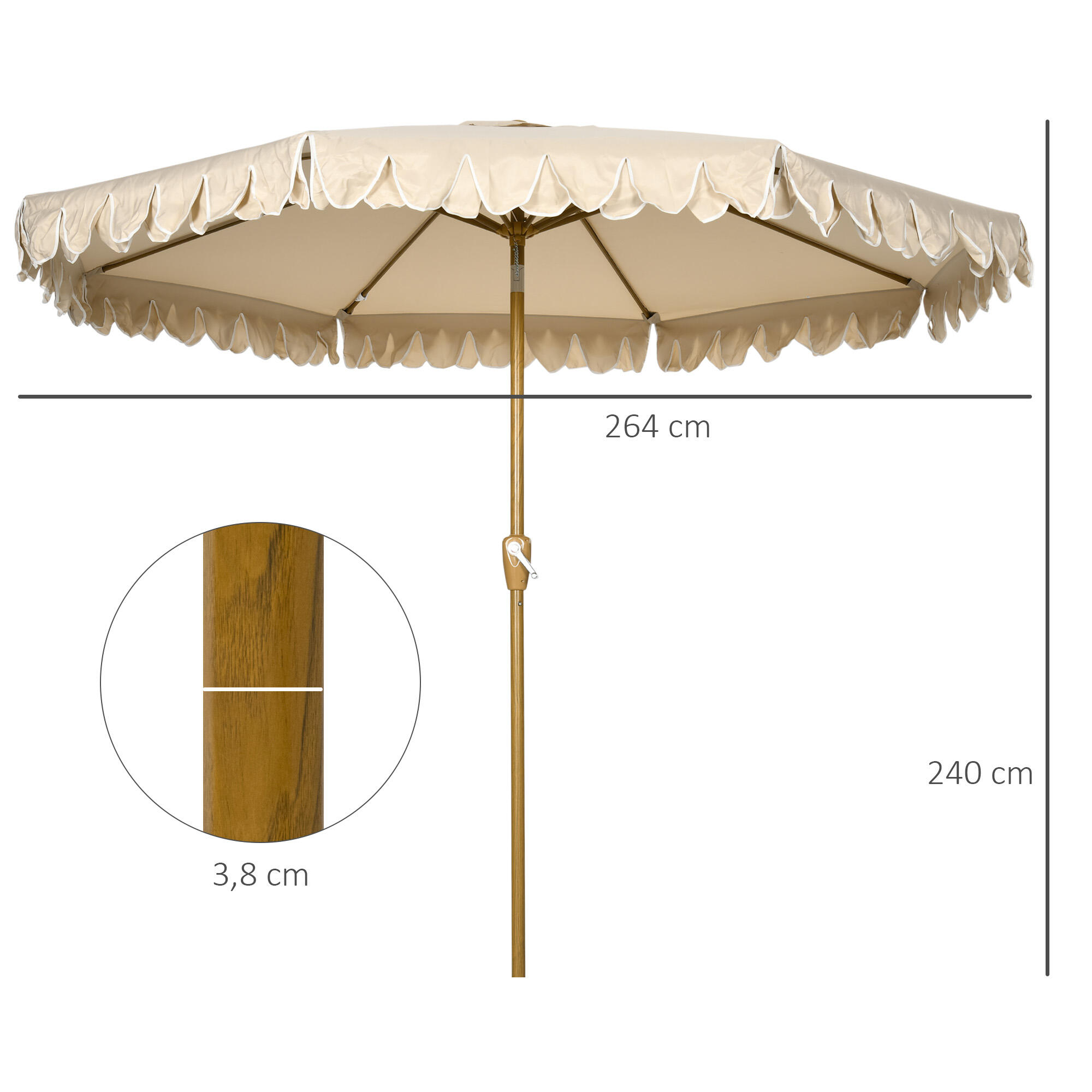 Sombrilla de Terraza Outsunny 264x264x240 cm Caqui 3/7