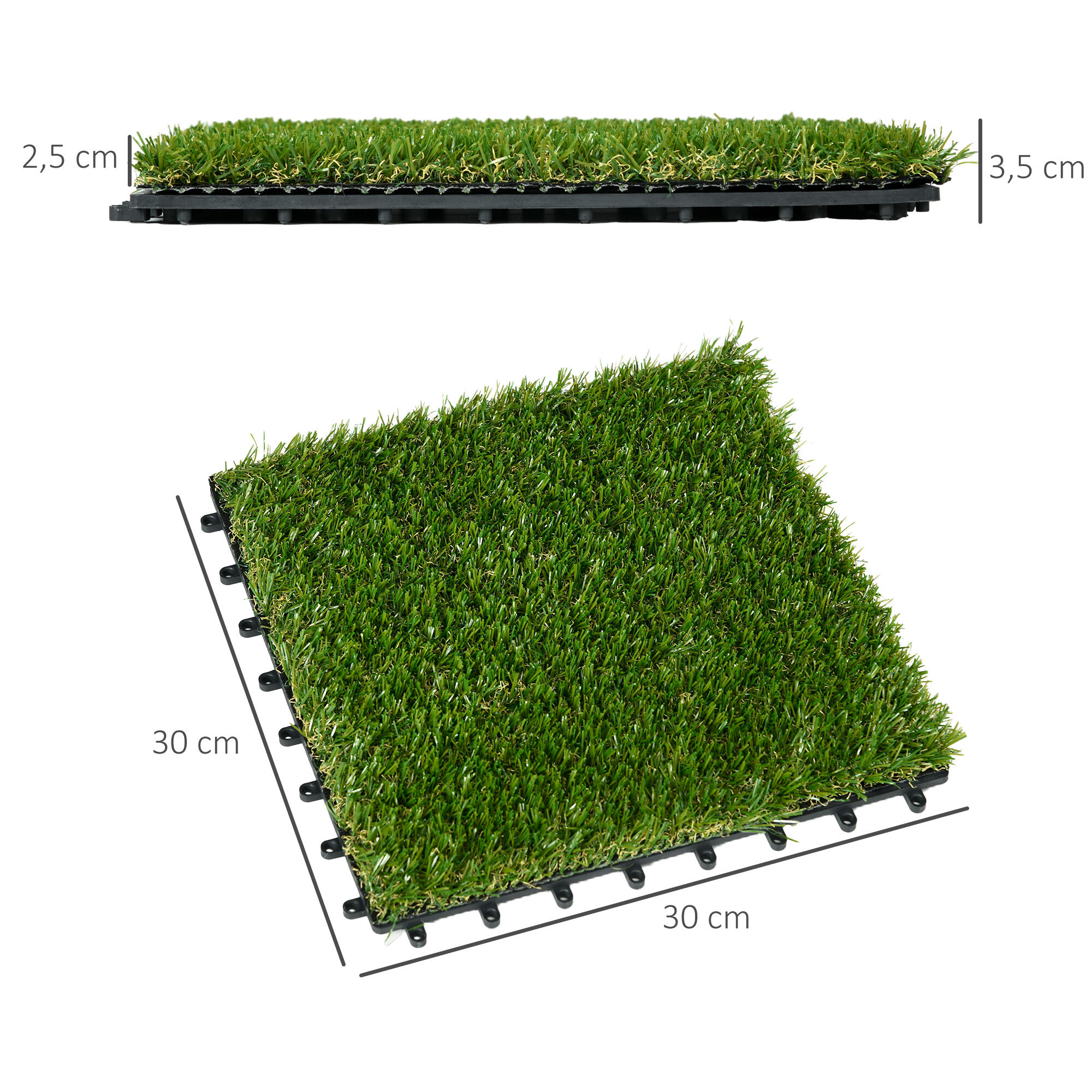 Césped Artificial Outsunny 30x30x3.5 cm Verde Oscuro 3/8