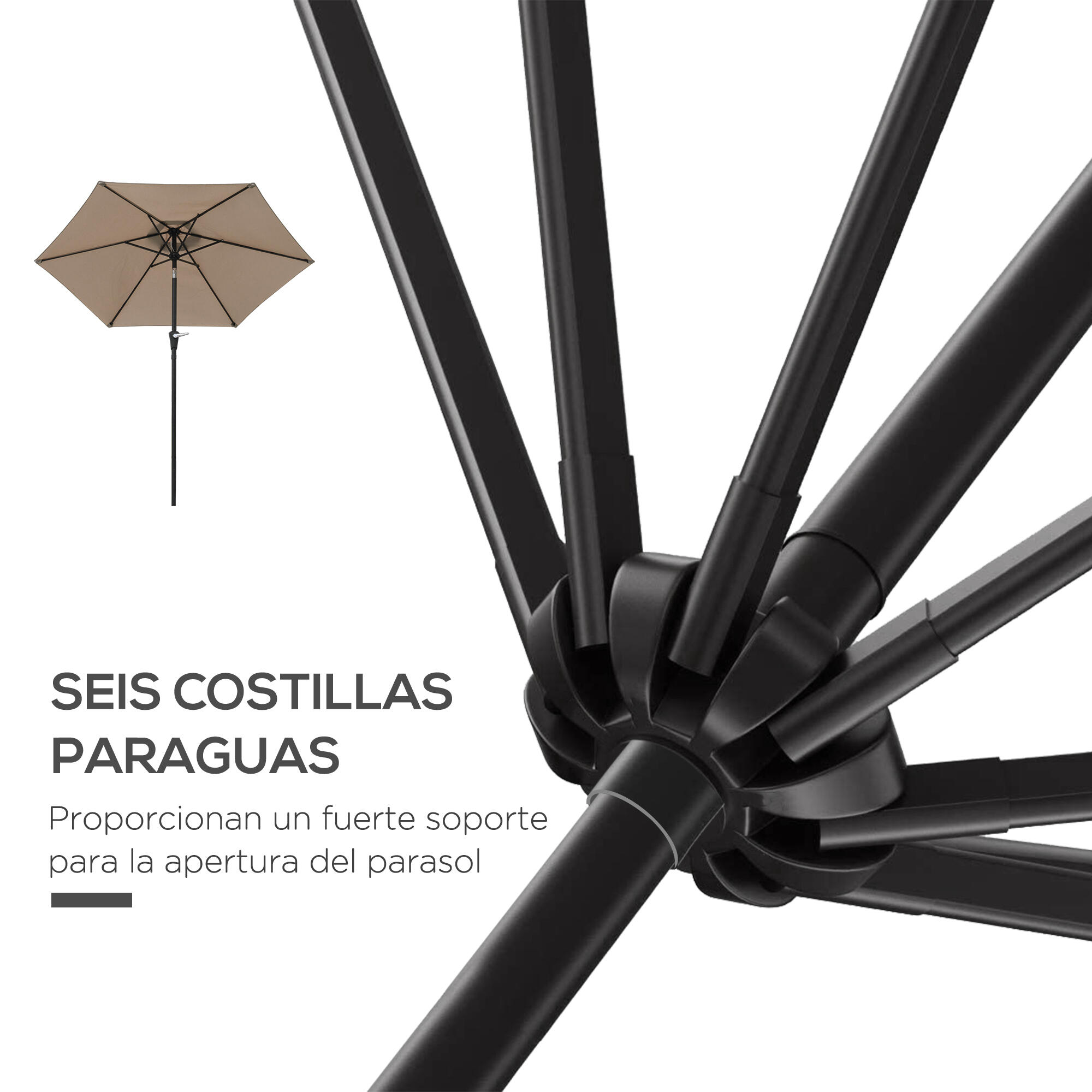 Sombrilla Outsunny 230x230x216 cm Caqui 4/7