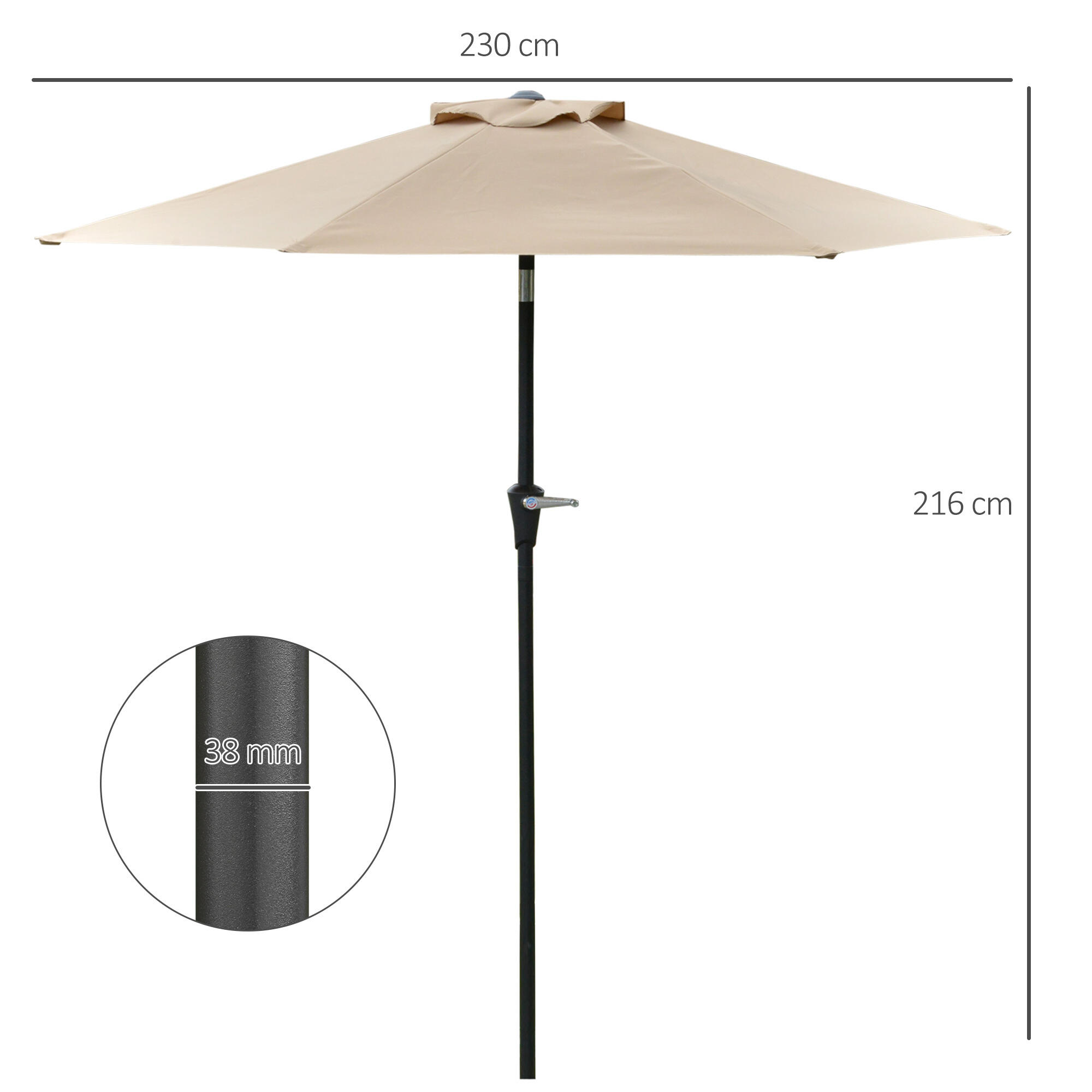 Sombrilla Outsunny 230x230x216 cm Caqui 3/7