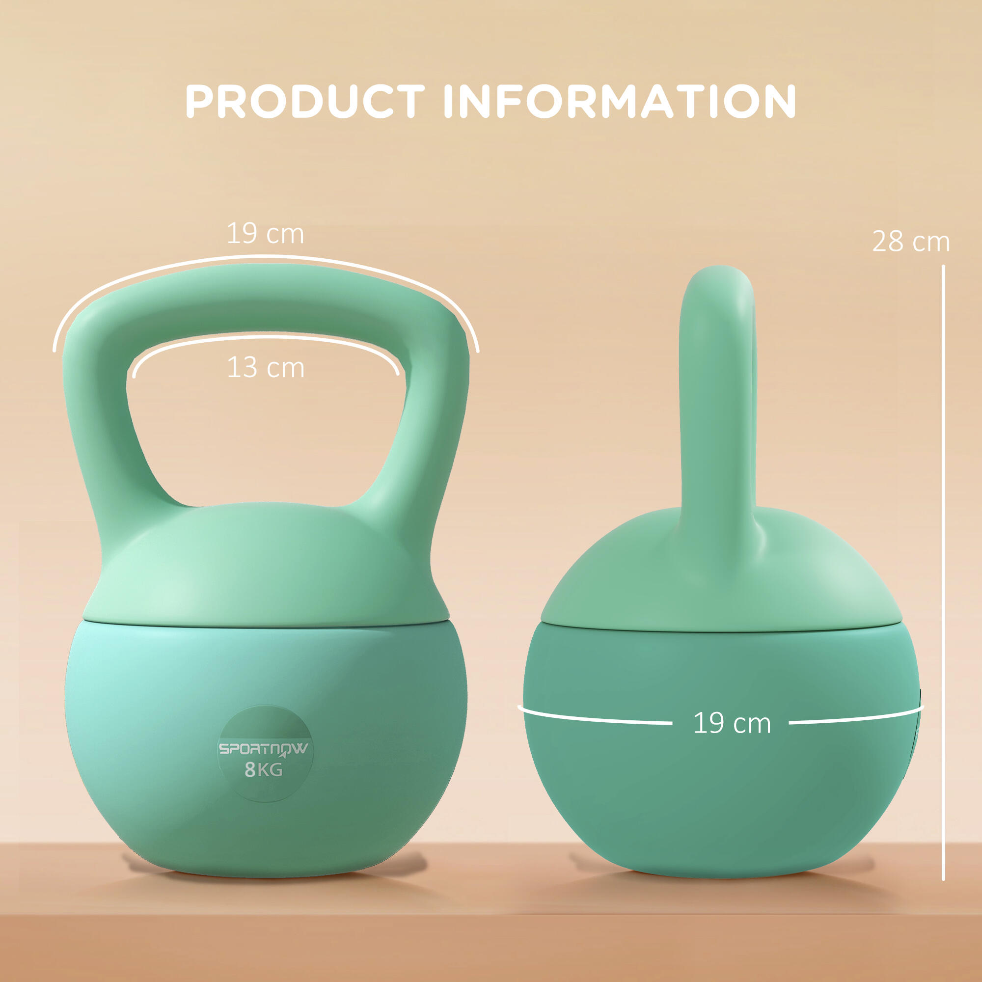 Kettlebell 8 kg, avec poignée antidérapante, vert 3/5