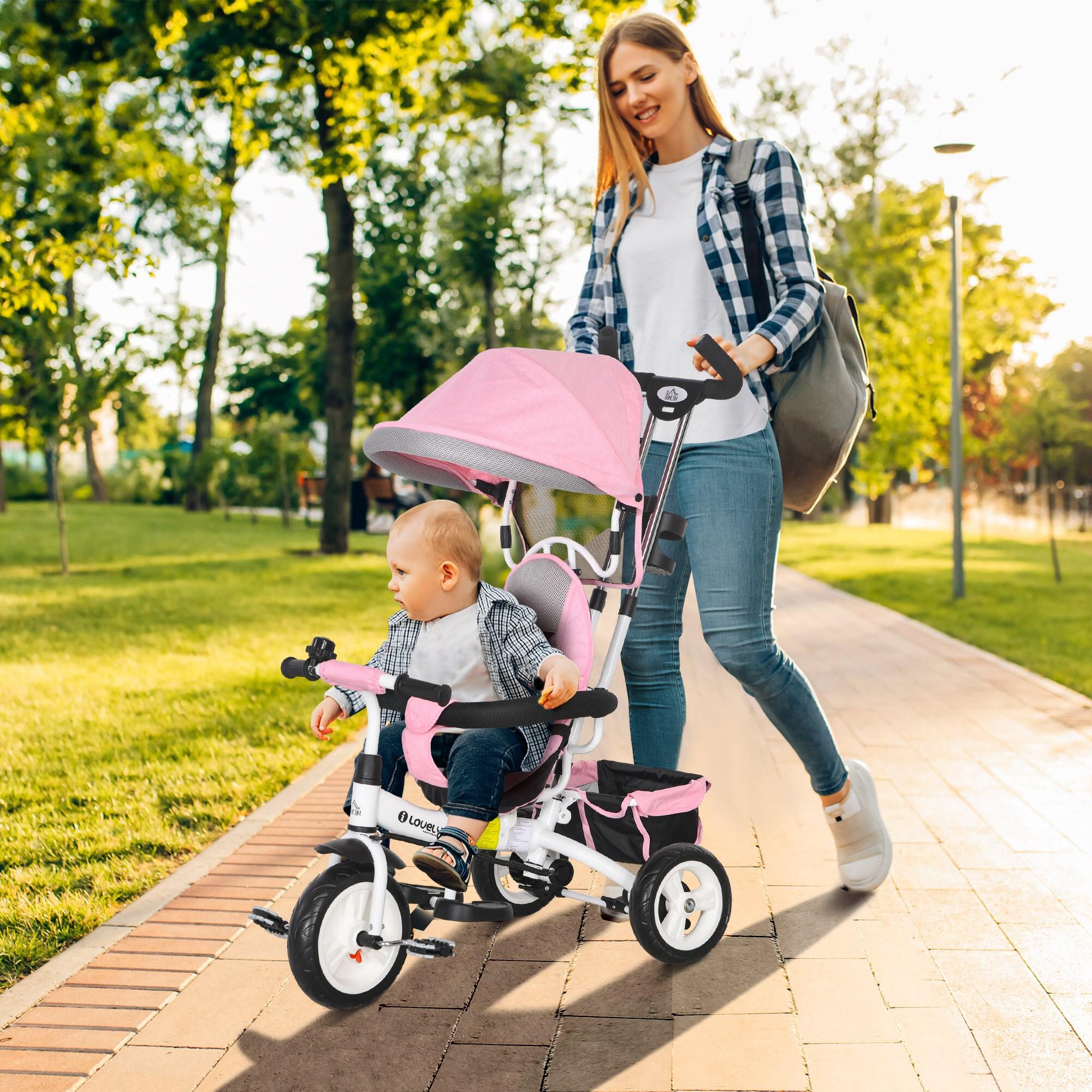 HOMCOM Triciclo per Bambini con Maniglione Cintura di Sicurezza 1-5 Anni Rosa 2/7