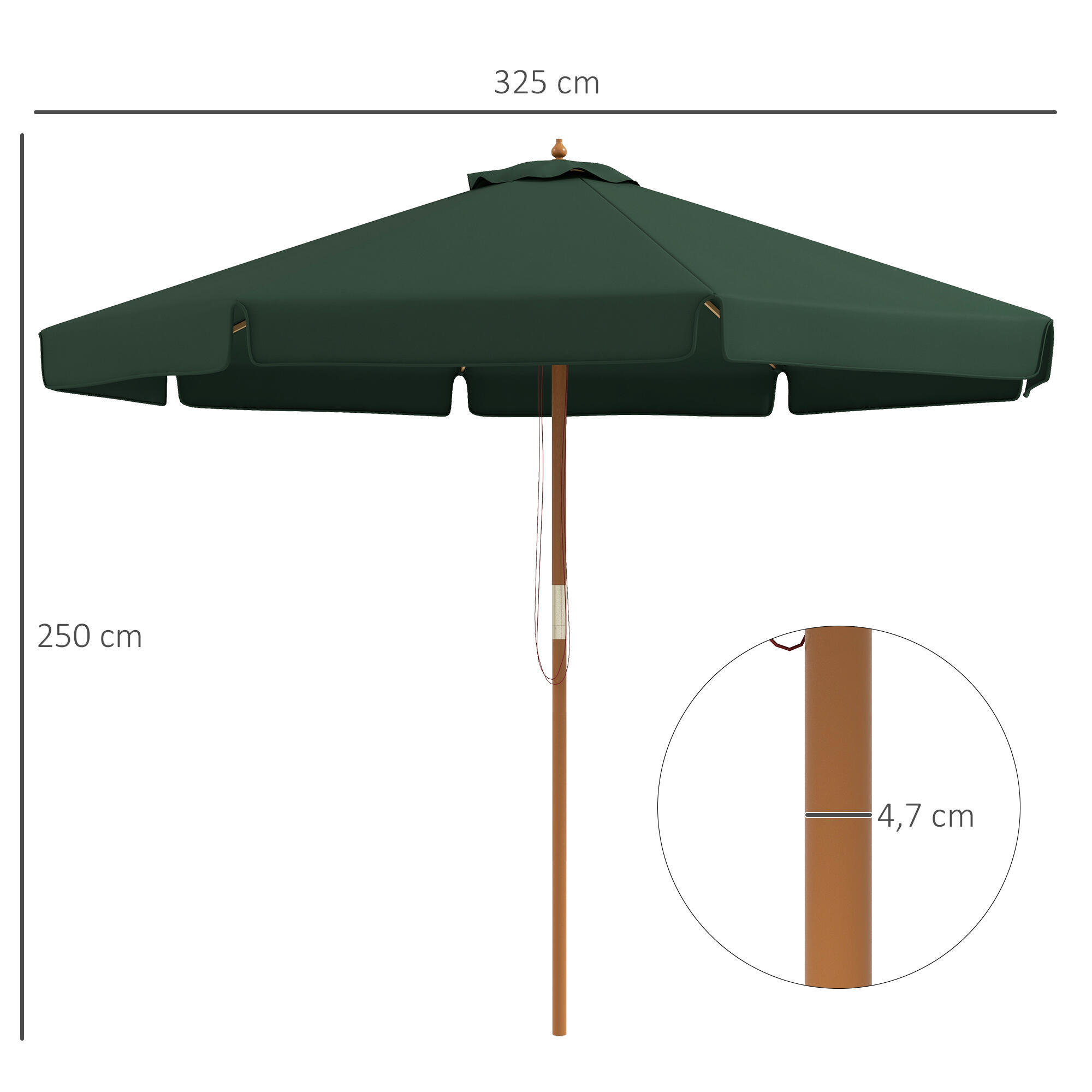 Sombrilla Outsunny 325x325x250 cm Verde Oscuro 3/7