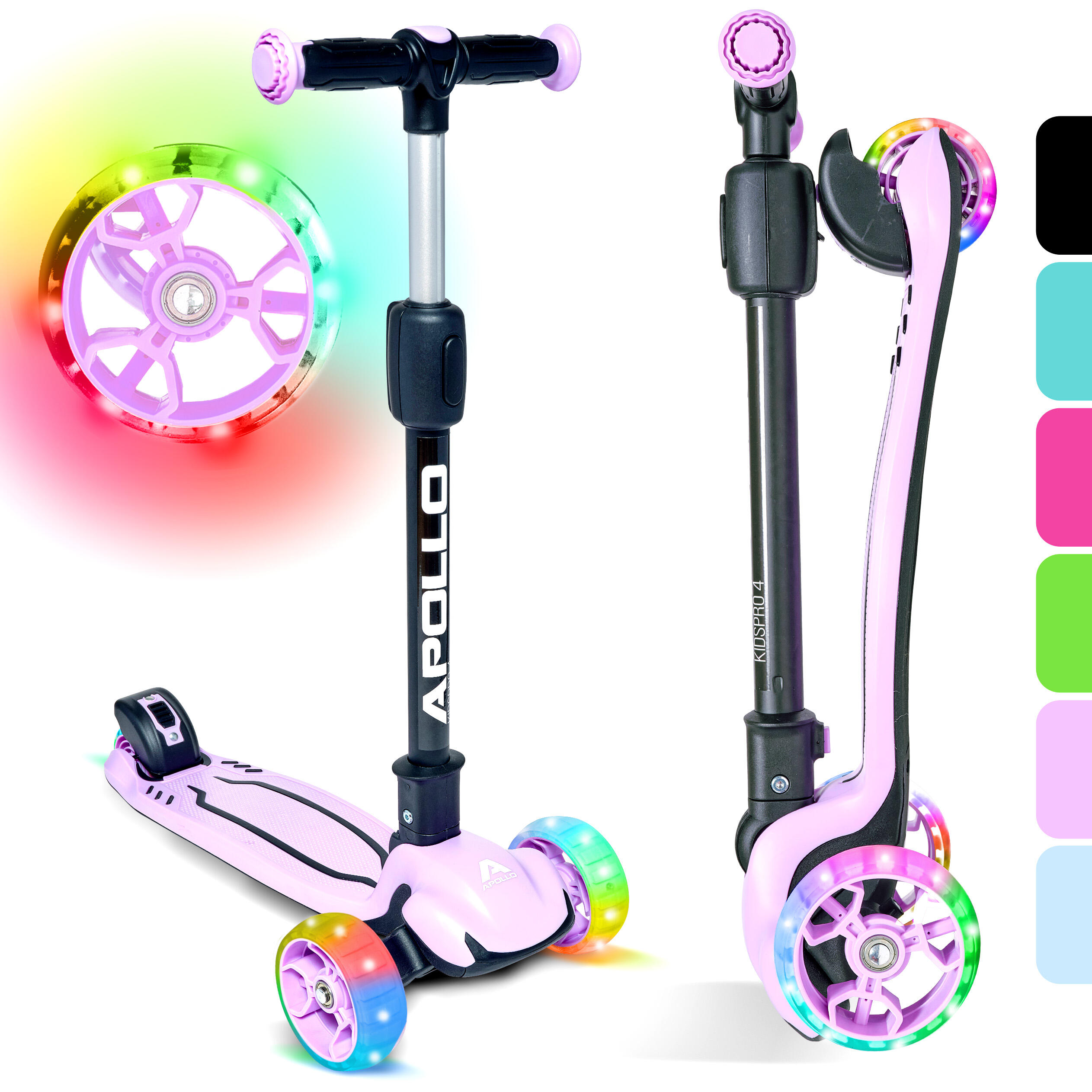 Apollo - Trottinette Enfant Pliable Kidspro 4 – 3 Roues Réglable En Hauteur - Trottinette - Violet - Taille Unique - Decathlon