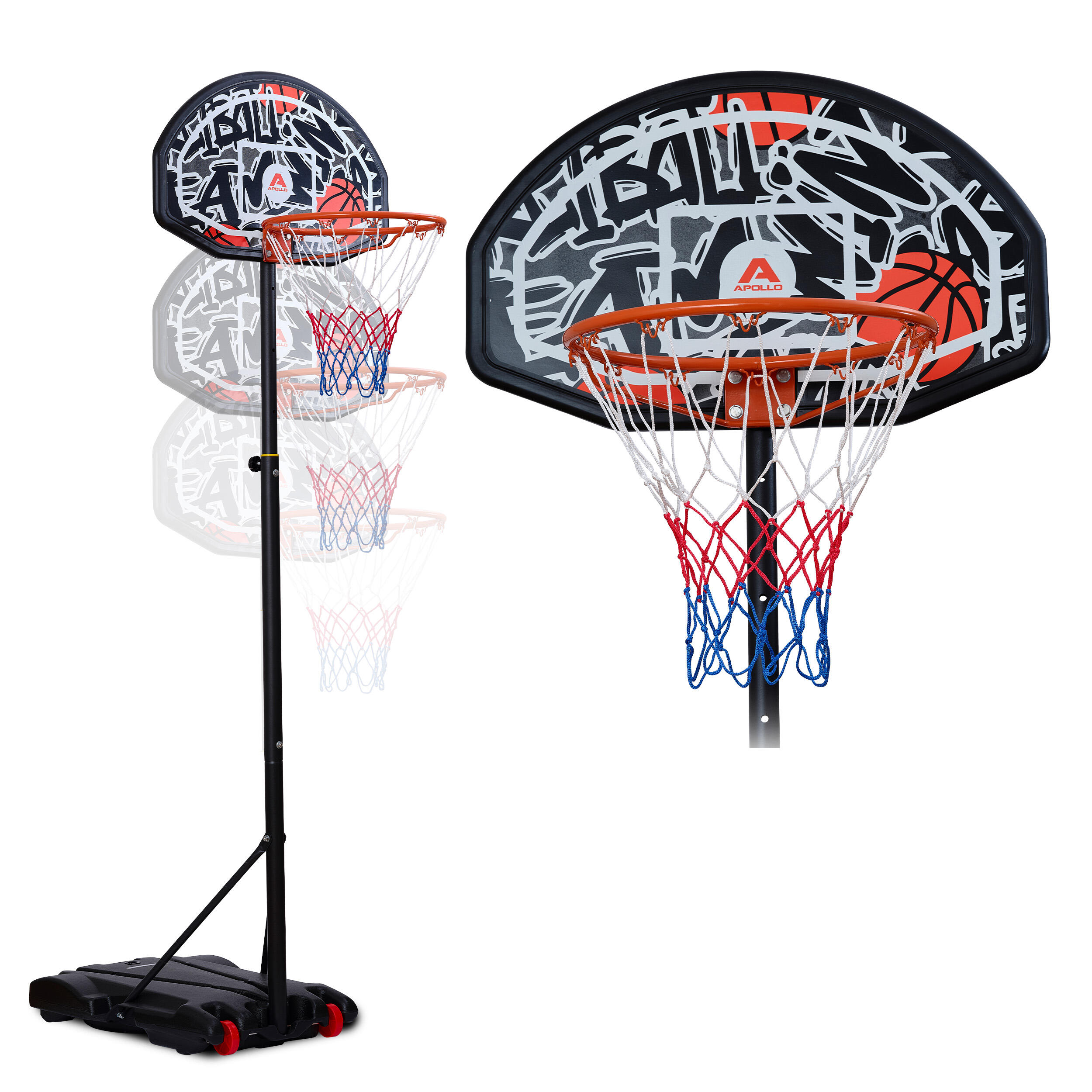 APOLLO Canestro con supporto e ruote 155–210 cm – Graffiti