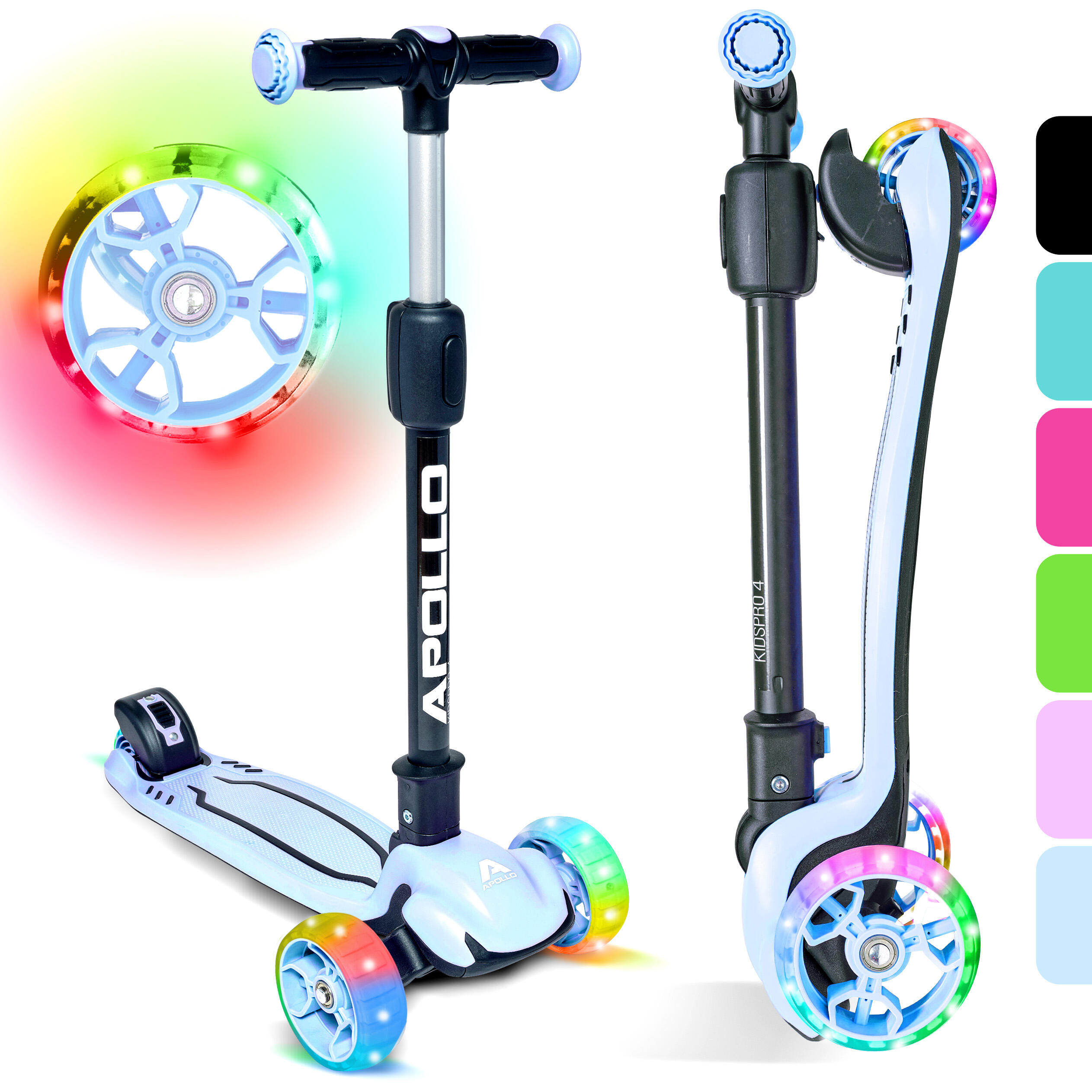 Trottinette 3 Roues Enfant Pliable KIDSPRO 4 Réglable en Hauteur - Ice Blue