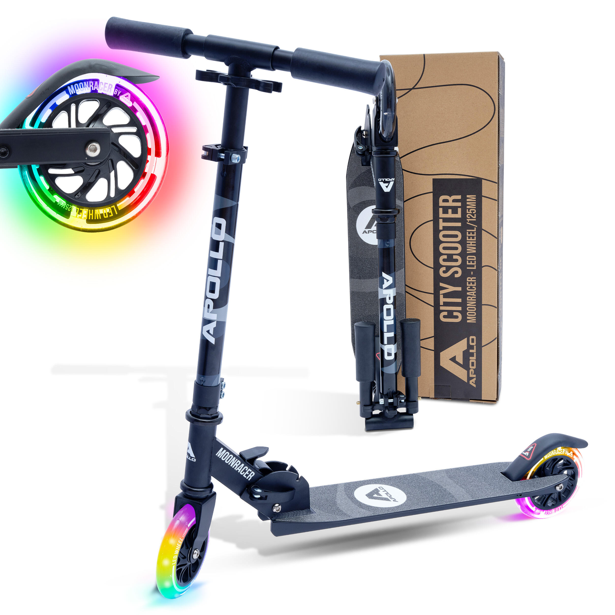 APOLLO City Scooter Moonracer – Leichter Kinderroller mit LED-Rollen und Federung