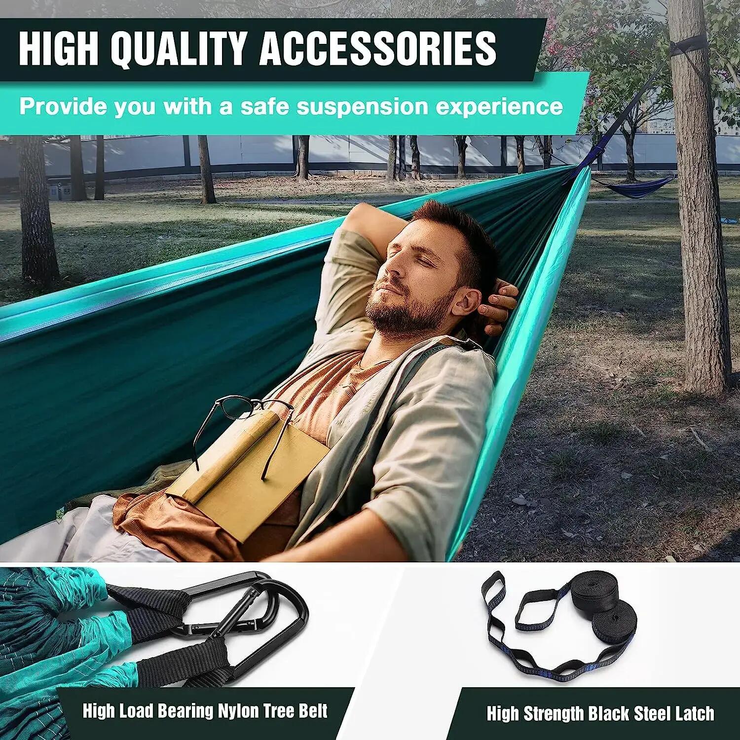 Hamac hikerjoy,270x140 cm,curele prindere si carabine incluse, verde cu turqoise 7/7