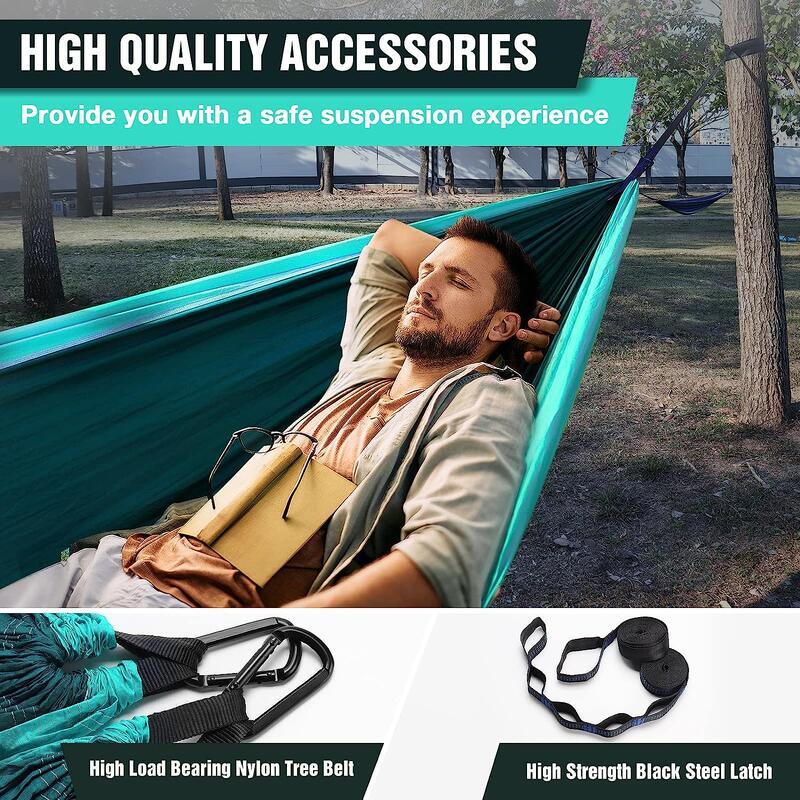 Hamac hikerjoy,270x140 cm,curele prindere si carabine incluse, verde cu turqoise