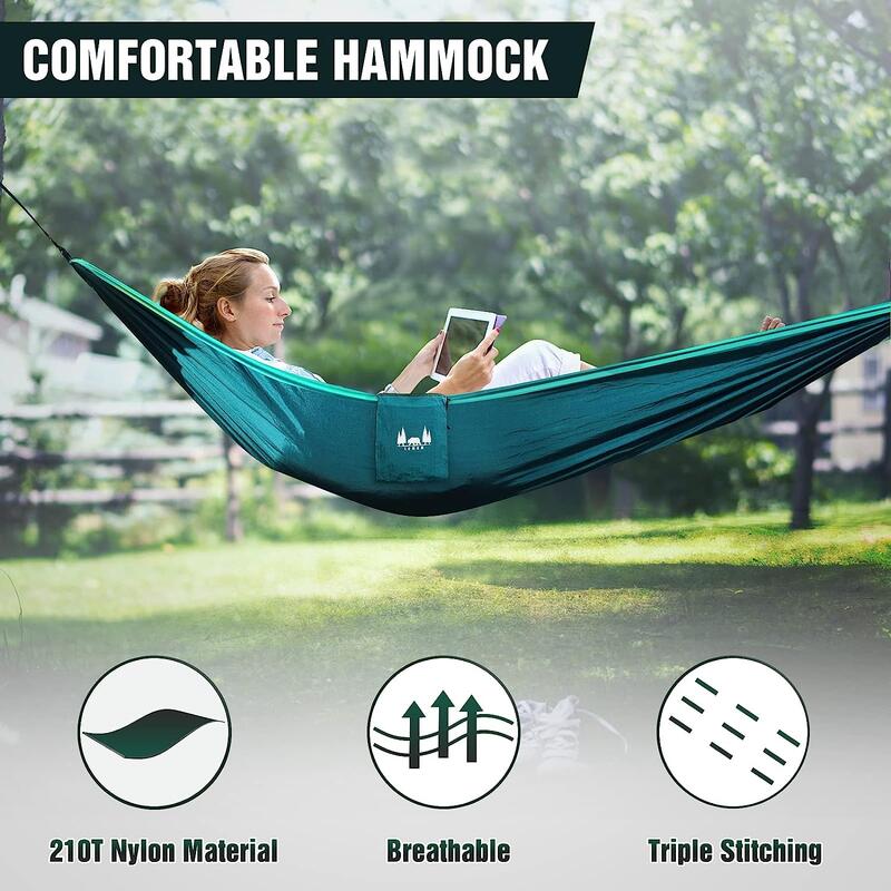 Hamac hikerjoy,270x140 cm,curele prindere si carabine incluse, verde cu turqoise