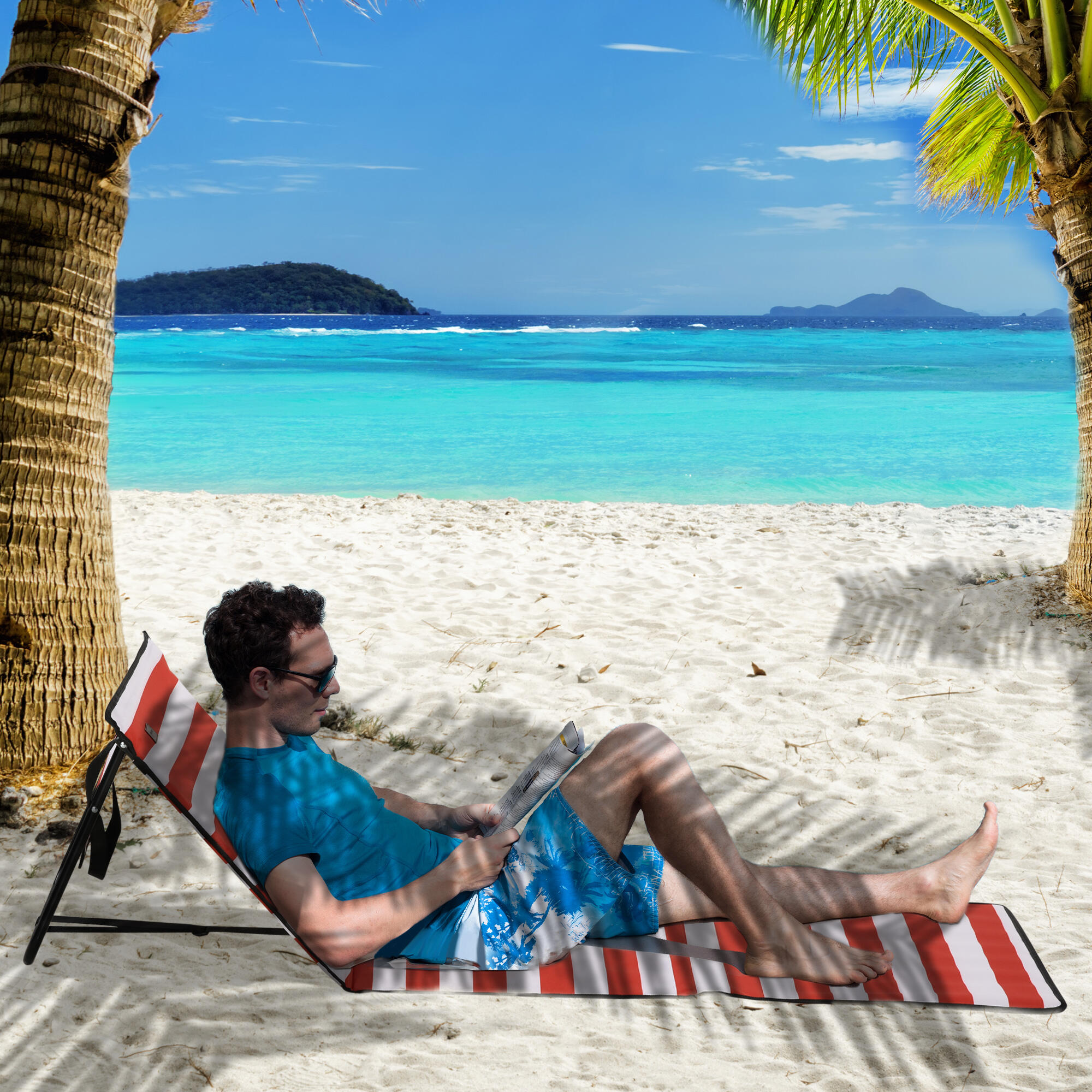 Esteiras de praia 142x51x40 cm preto, branco e vermelho Outsunny 2/7