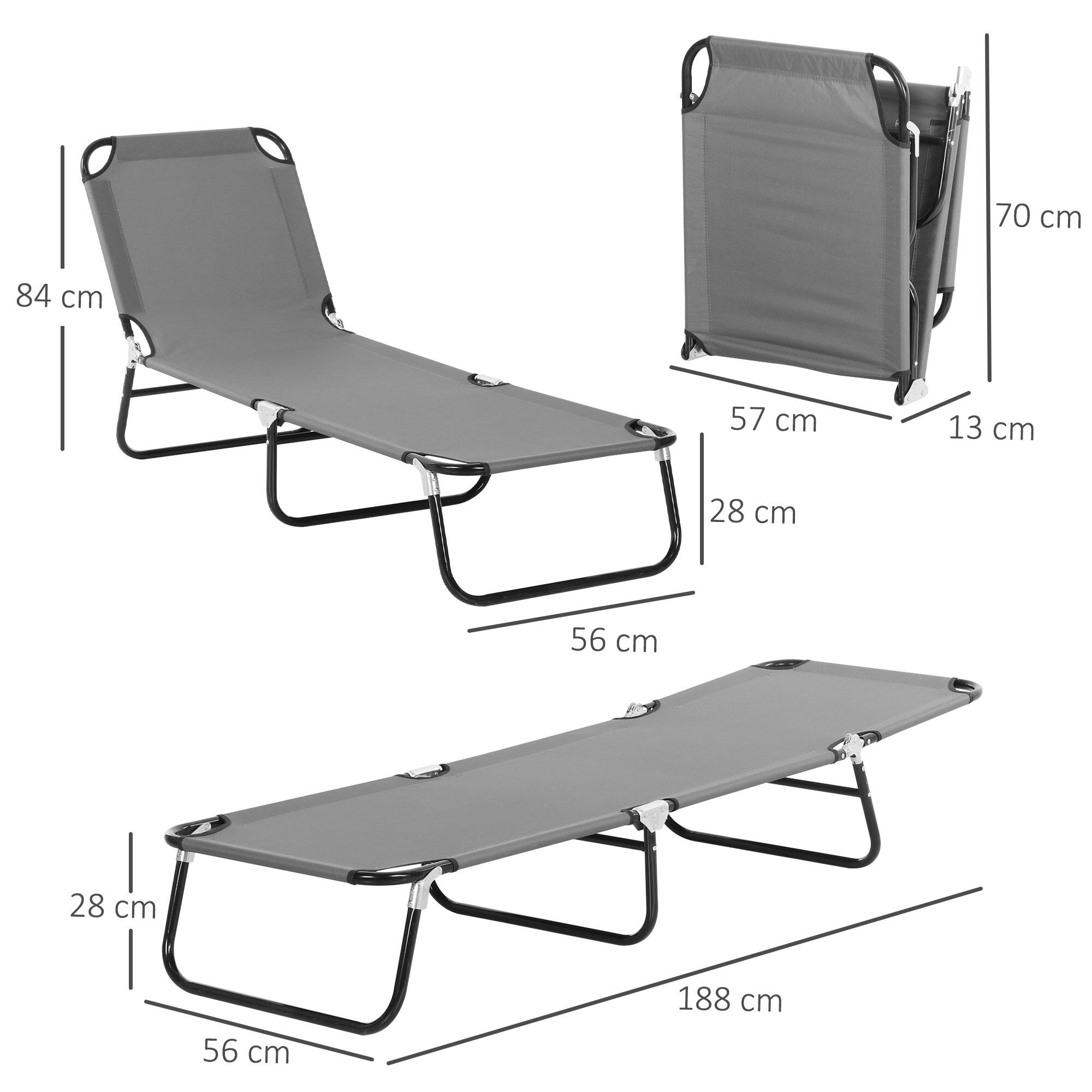 Espreguiçadeira de campismo Dobrável Reclinável de 3 Posições 190x56x28 cm Cinza 3/7