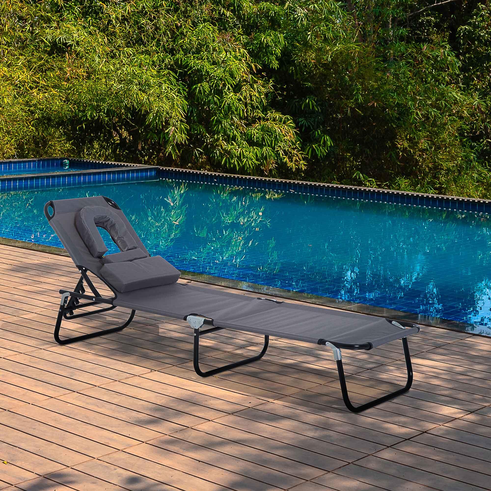 Tumbona Plegable Outsunny 190x56x28 cm Gris 2/7