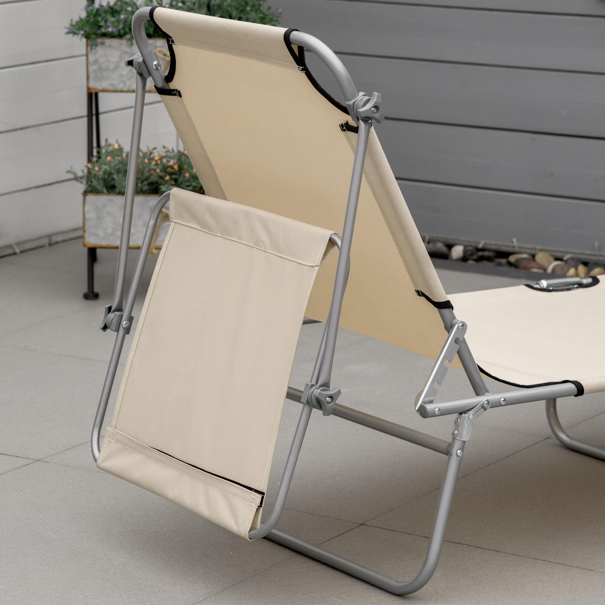 Tumbonas Plegables Outsunny 187x58x36 cm Beige 4/7