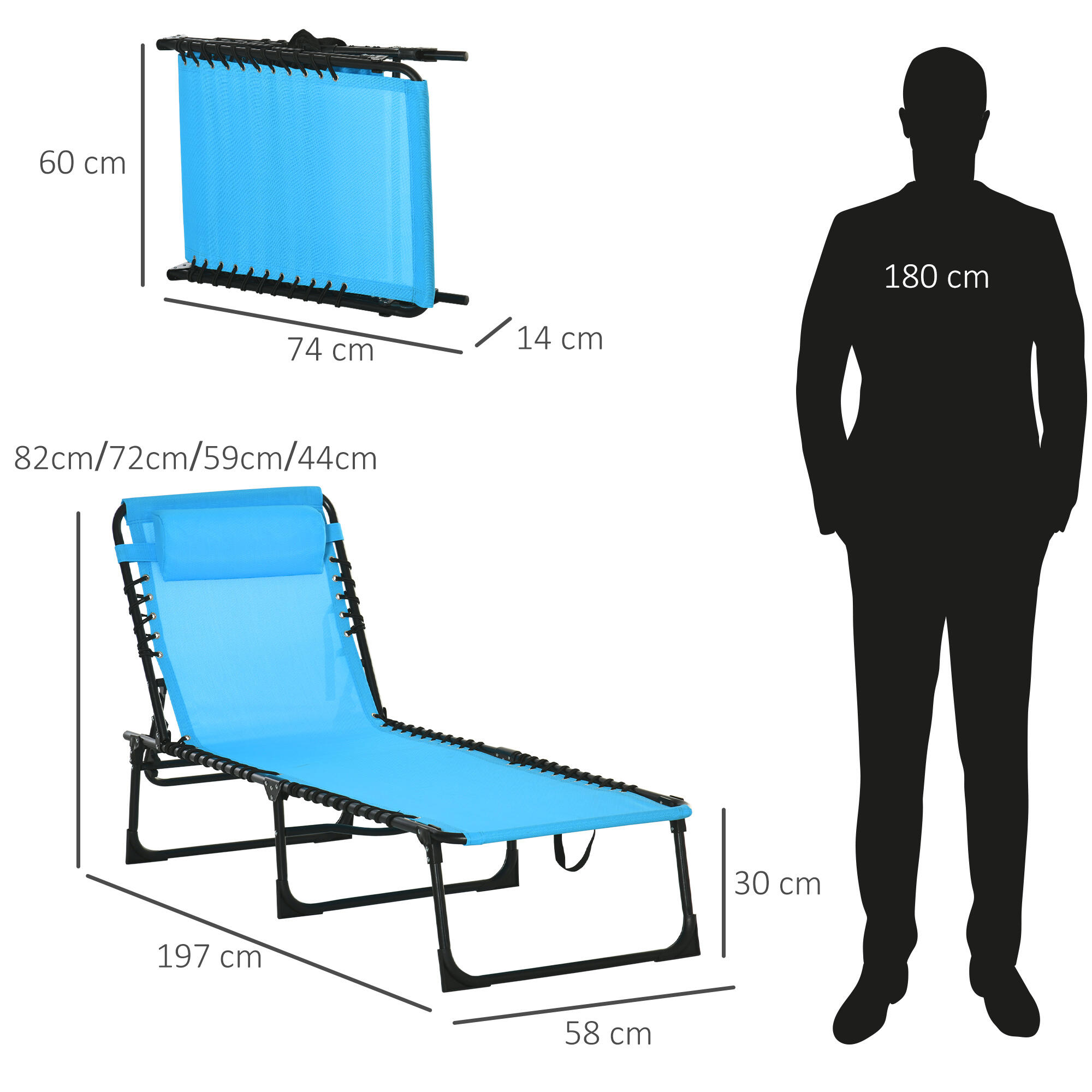 Tumbona Reclinable Outsunny 197x58x30 cm Azul Claro 3/7