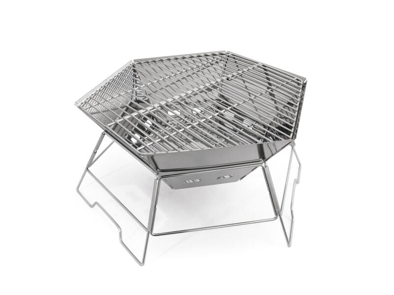 Hexagon - parrilla y recipiente para el fuego de acero inoxidable