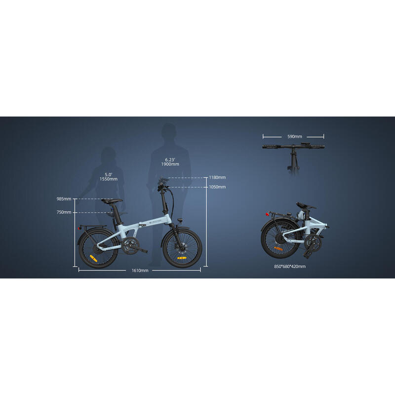 Bicicletta elettrica pieghevole ADO Air20Pro, EBike motore Bafang, APP,blu