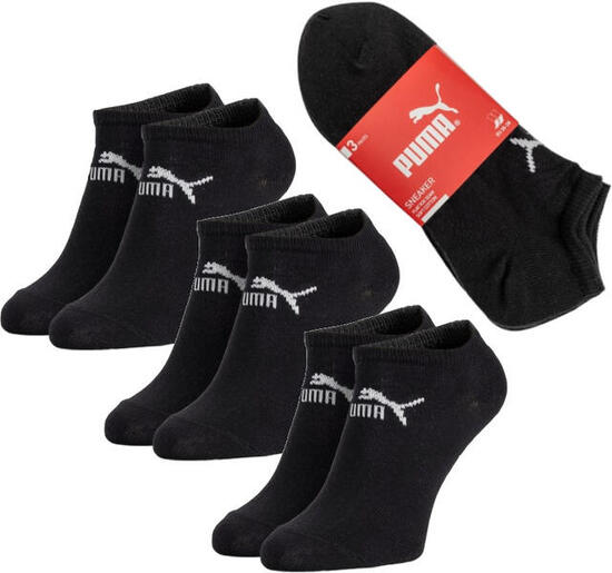 Puma Unisex Sneaker Socken im Retro Design knöchelhoch für Damen Herren 3er Pack