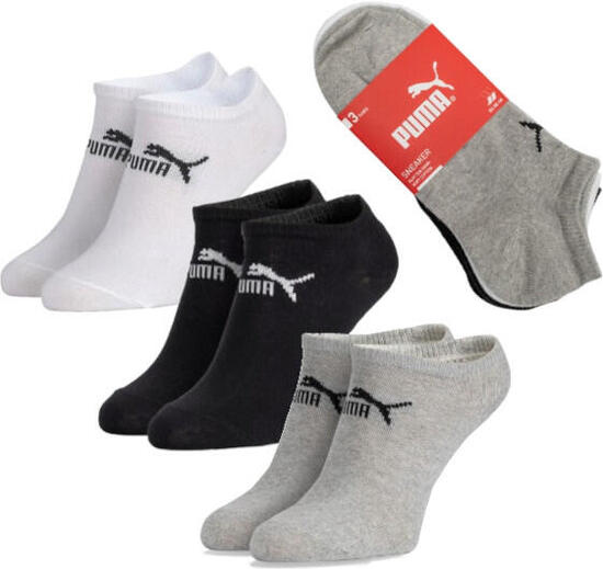 Puma Unisex Sneaker Socken im Retro Design knöchelhoch für Damen Herren 3er Pack