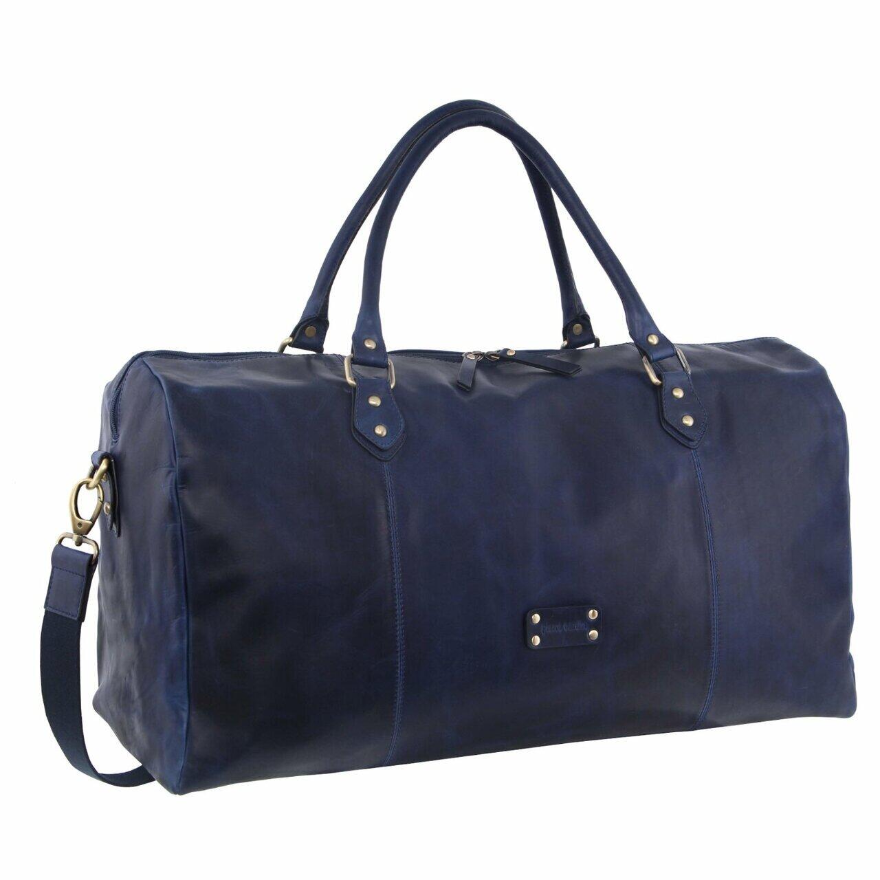Pierre Cardin Smooth Leather Overnight Bag Luggage Weekend Duffle - Midnight