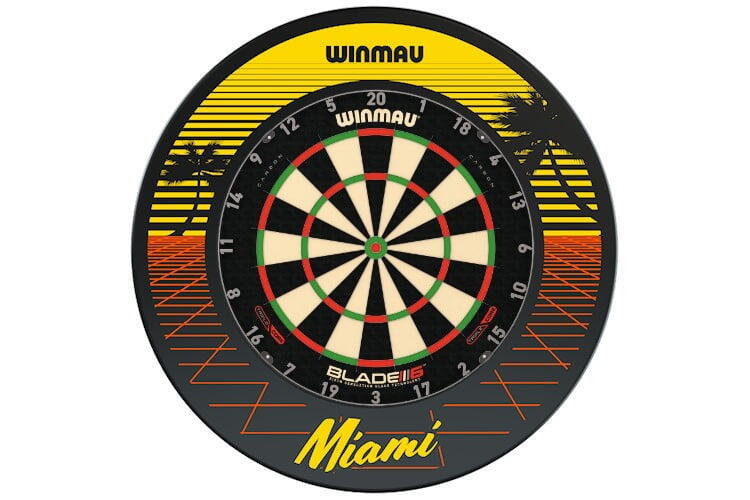 Winmau Blade 6 TRIPLE CORE Dart Board + Miami Sunset Dartboard Surround