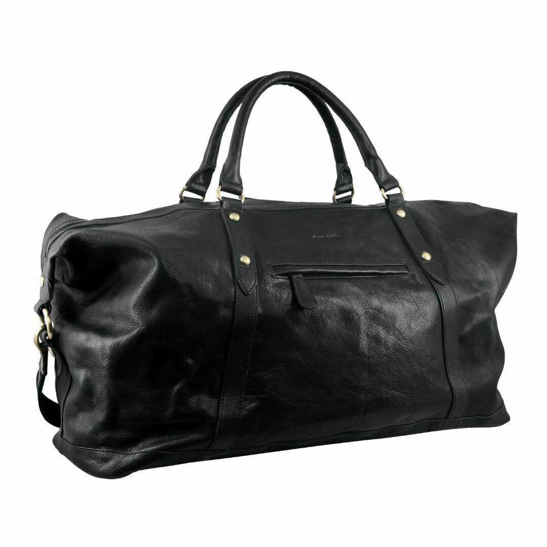 Pierre Cardin Rustic Leather Business Overnight Unisex Duffle Bag - Black