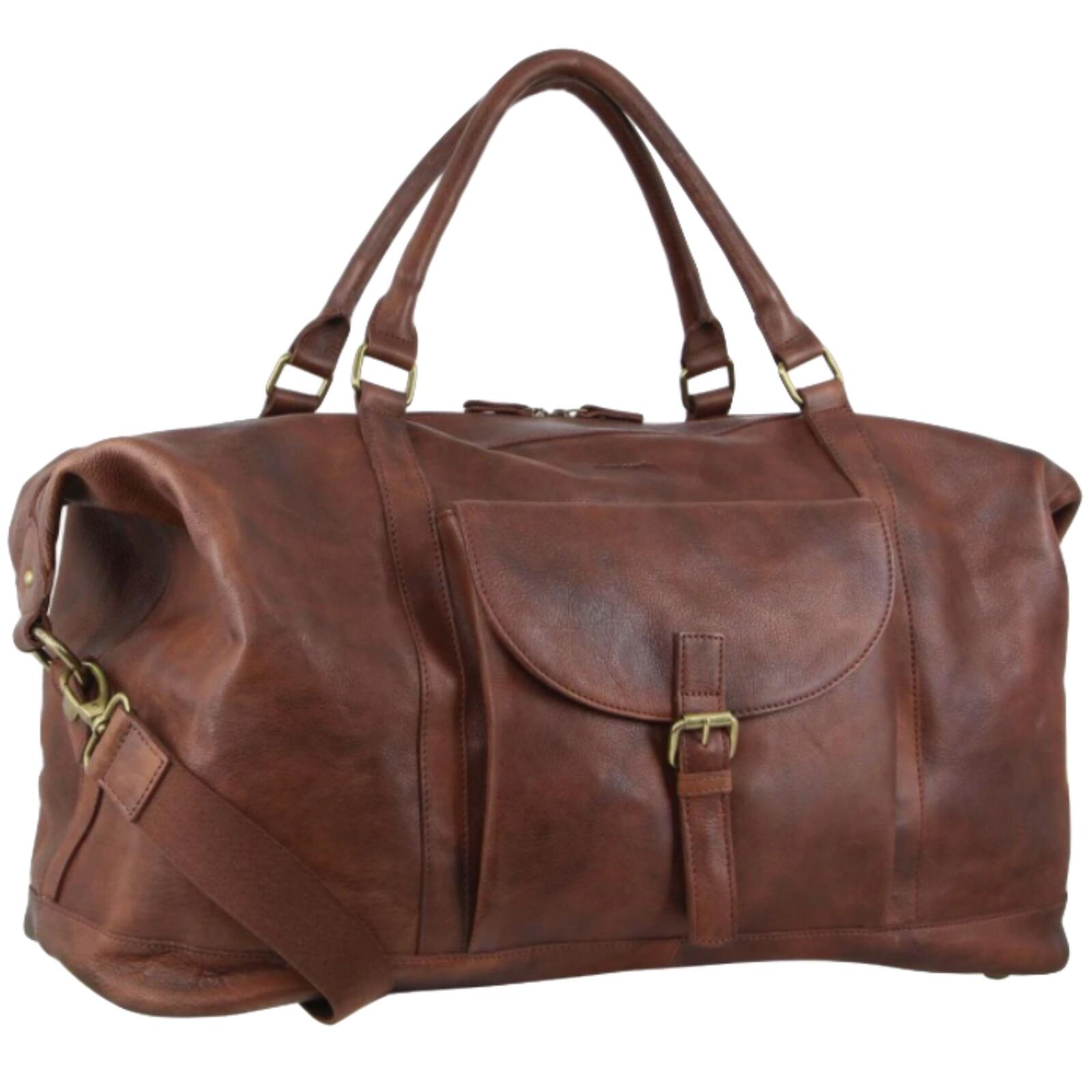 Pierre Cardin Mens Leather Business Overnight Duffle Bag - Chocolate