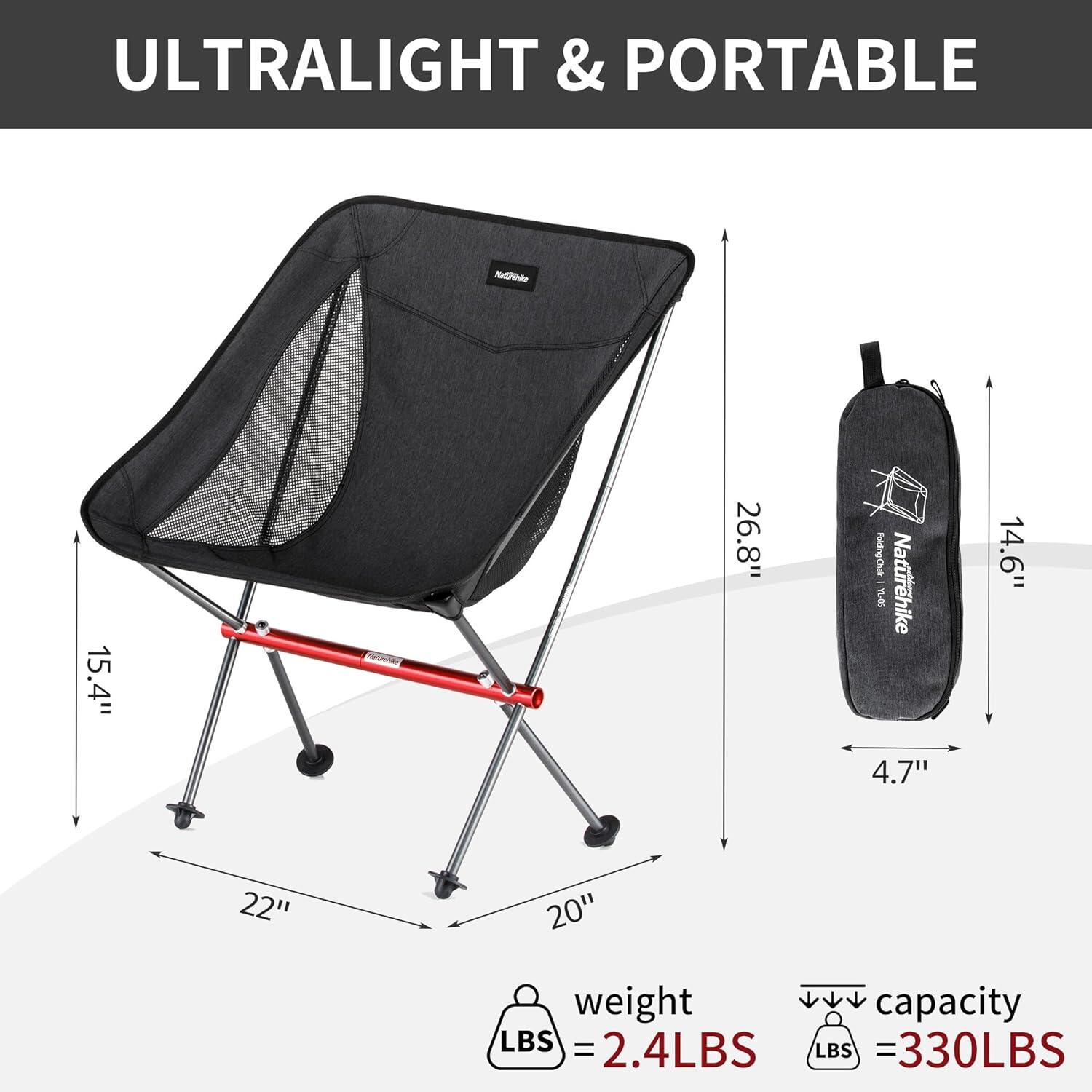 Silla plegable Camping Playa Naturehike duradera, liviana y portátil Negra 3/6
