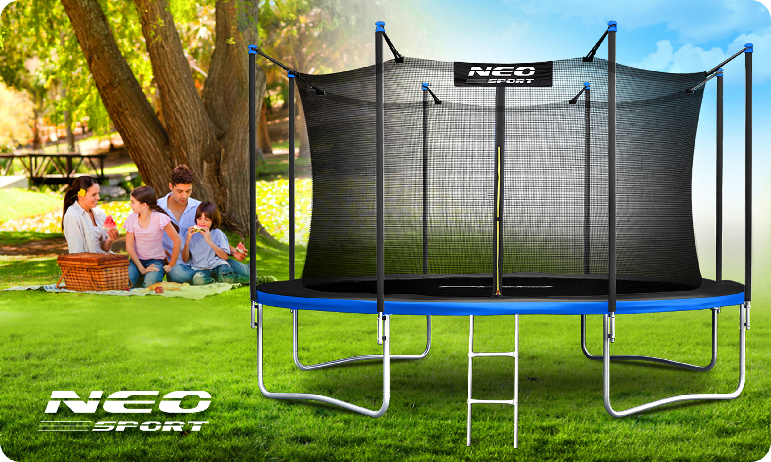 Trampolina ogrodowa z siatką wewnętrzną Neo-Sport 435 cm 14ft 5/6
