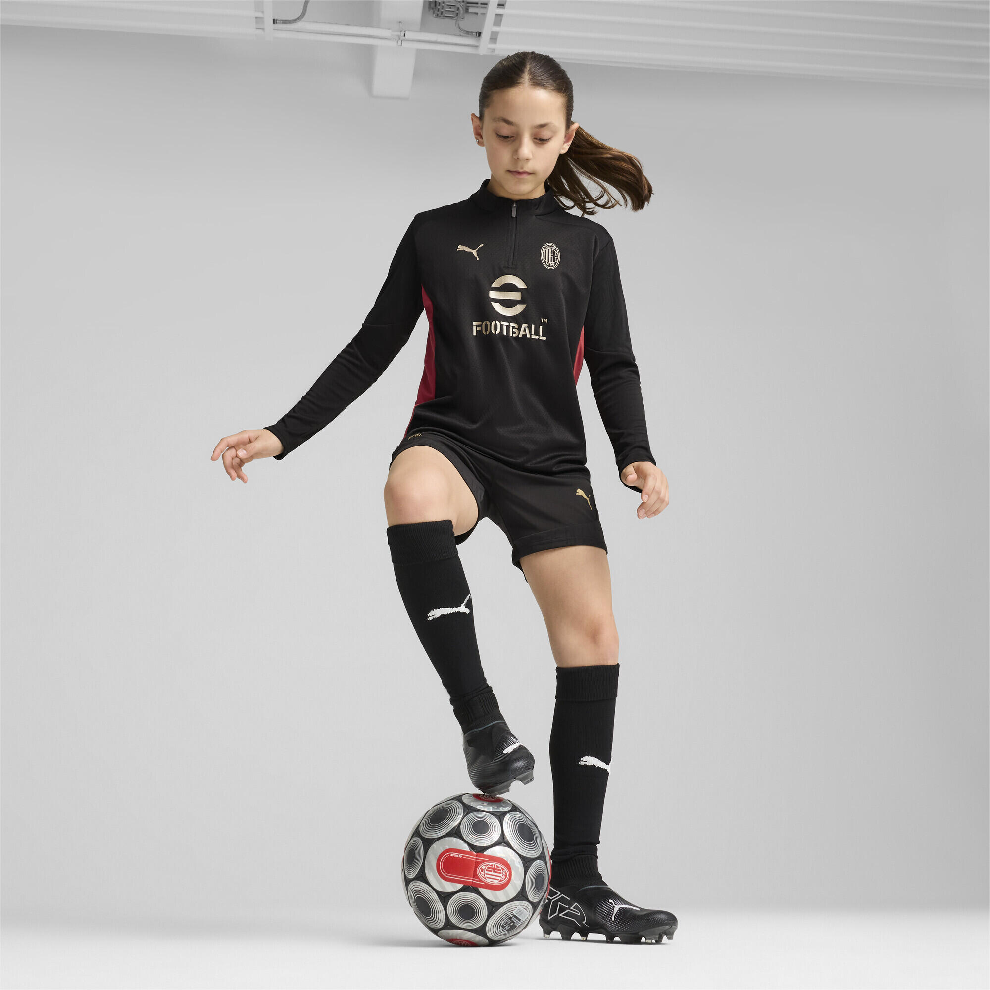 Maglia da training AC Milan con zip corta da ragazzo PUMA Black For All Time Red 7/7