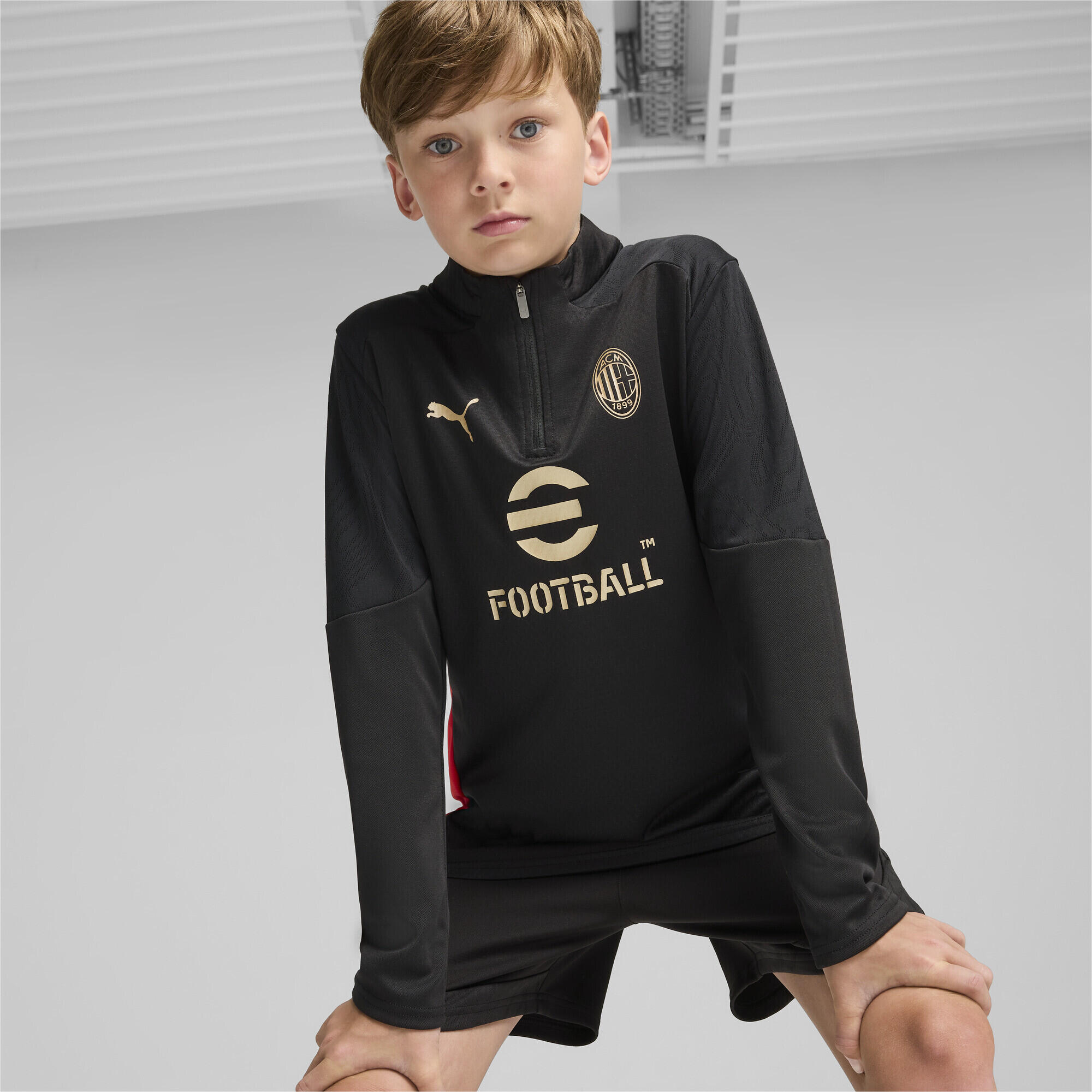 Maglia da training AC Milan con zip corta da ragazzo PUMA Black For All Time Red 5/7