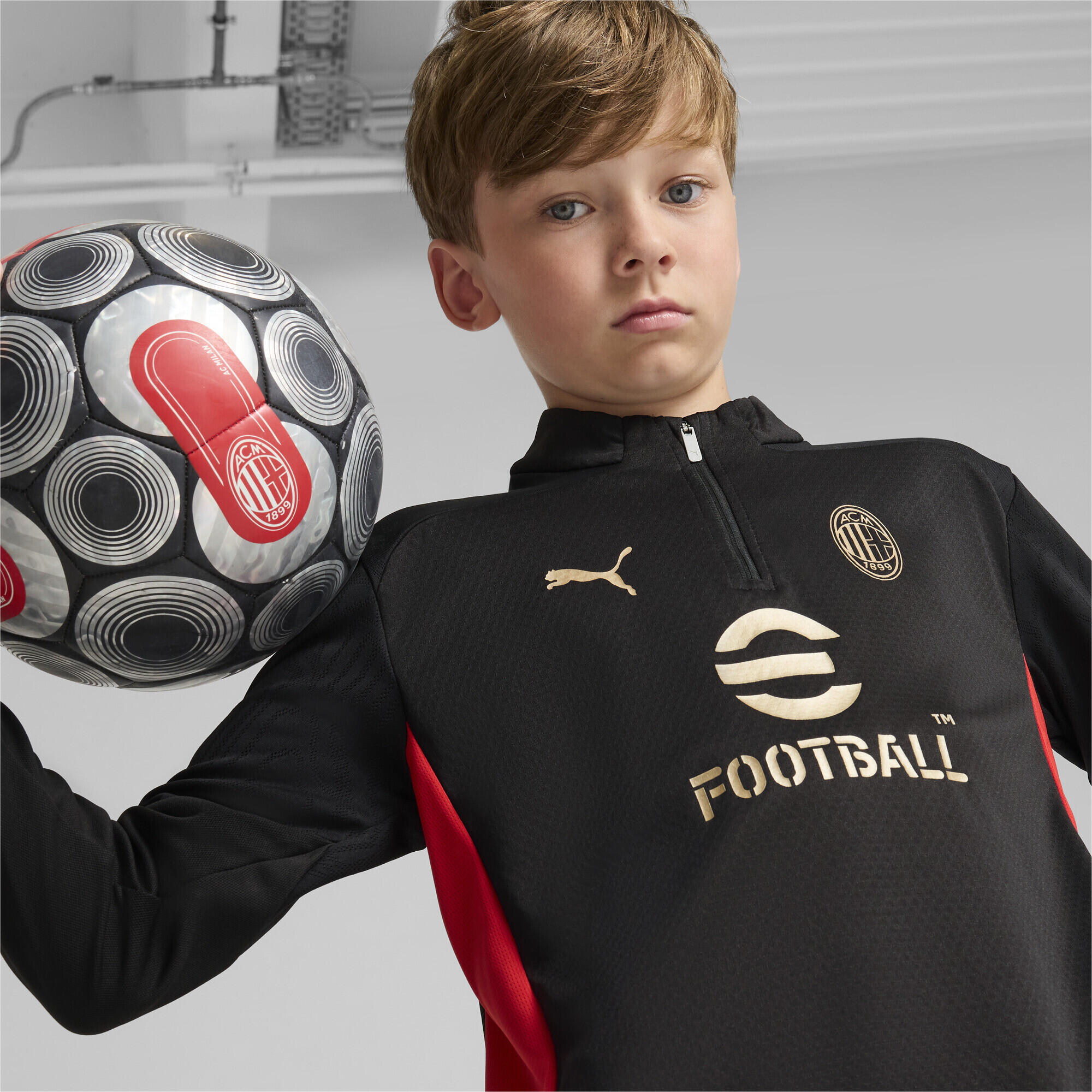 Maglia da training AC Milan con zip corta da ragazzo PUMA Black For All Time Red 6/7